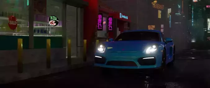 Neon Street Car Scene Animated Free 3D model