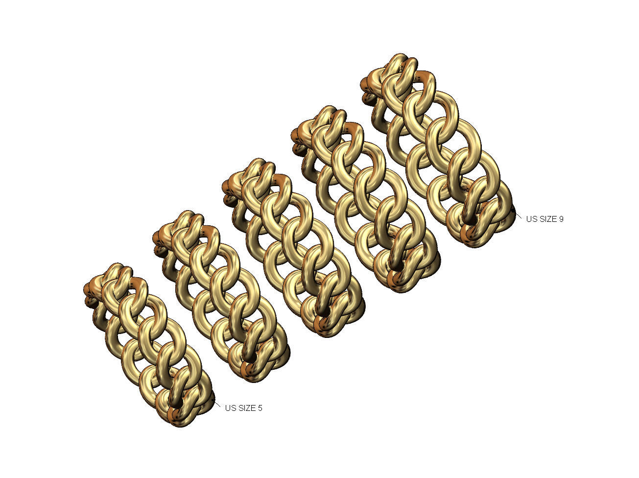 Basic chain link band US sizes 5to9 3D print model_1