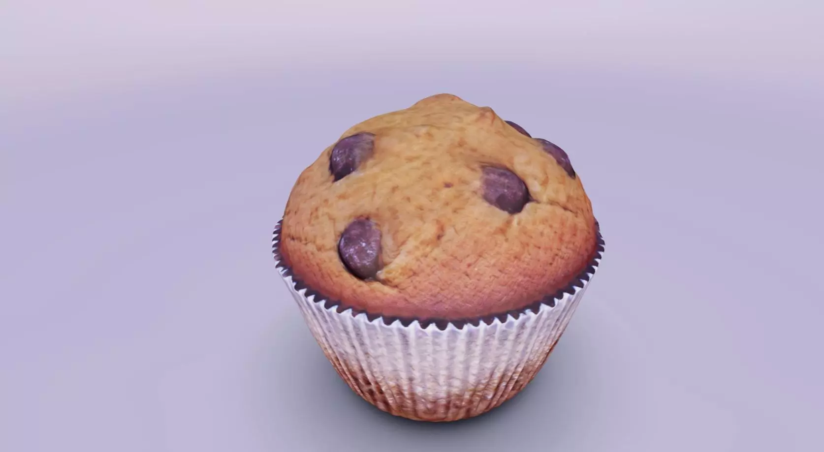 3D scanned low poly Chocolate chip muffin in paper liner Low-poly 3D model_0
