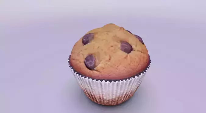 3D scanned low poly Chocolate chip muffin in paper liner Low-poly 3D model