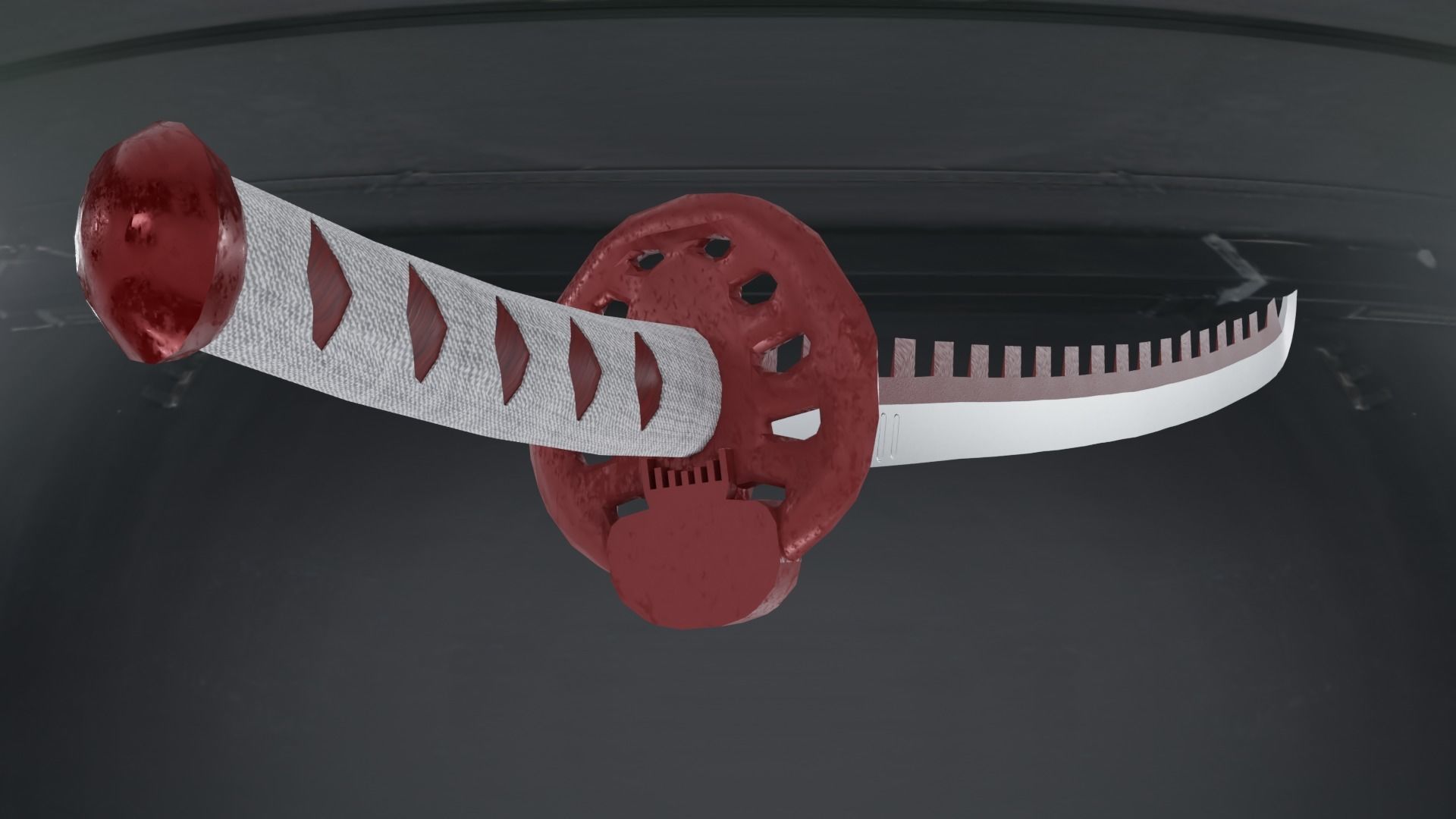 Katana samurai sword hanging from ceiling of car Low-poly 3D model_4