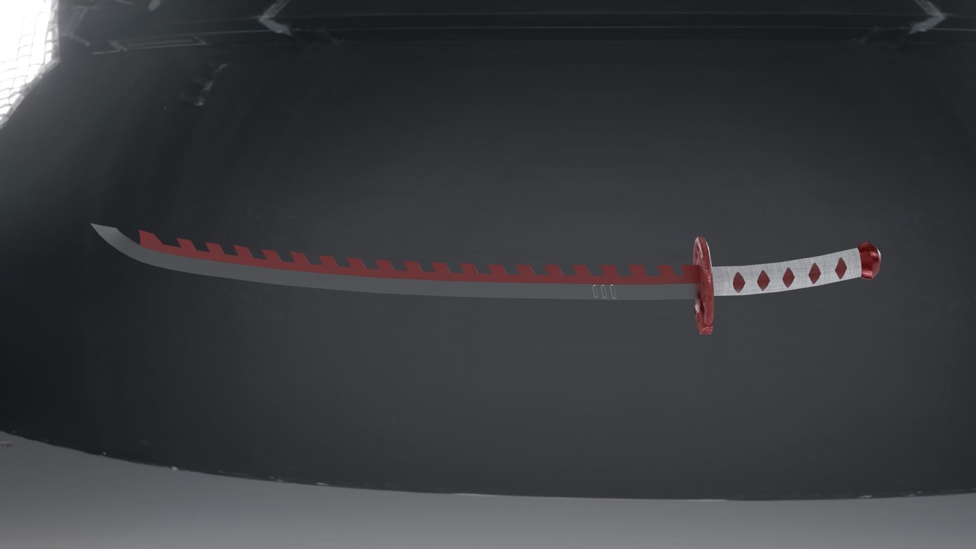 Katana samurai sword hanging from ceiling of car Low-poly 3D model_1