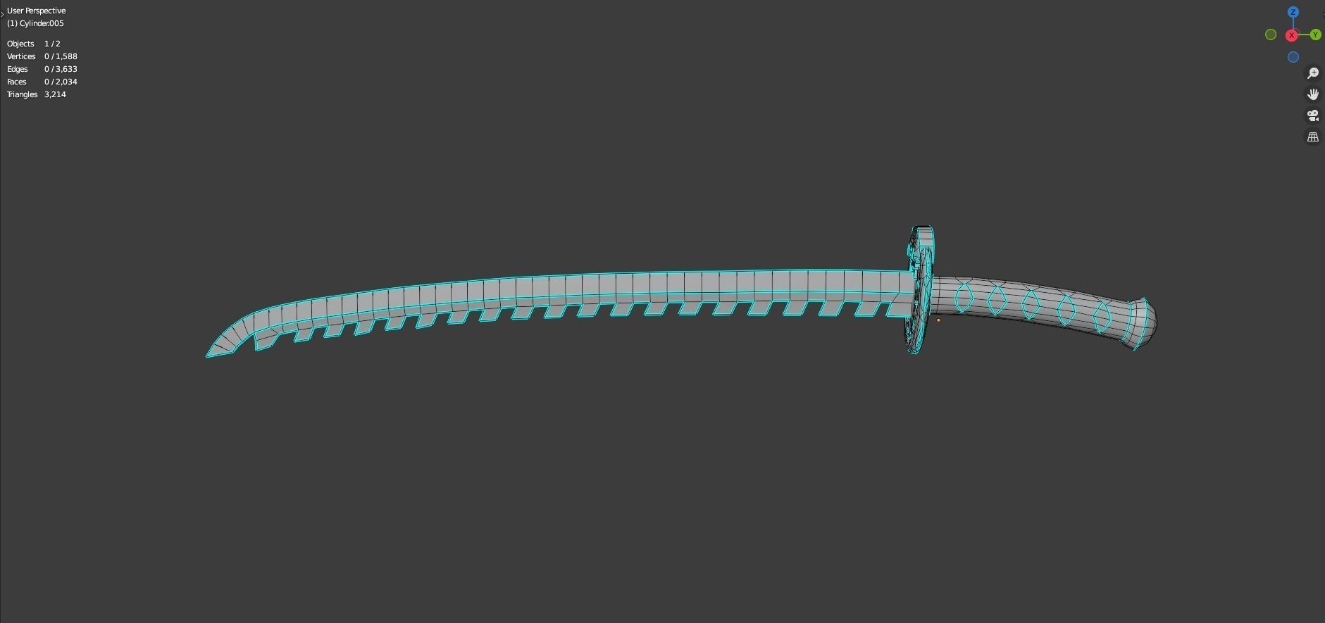 Katana samurai sword hanging from ceiling of car Low-poly 3D model_6