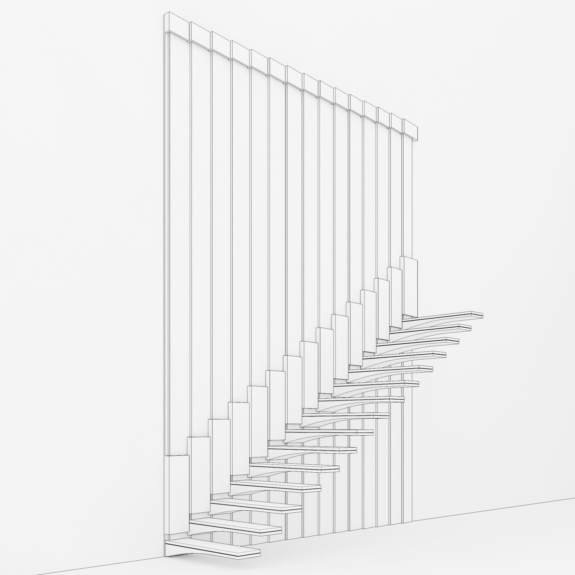 Staircase wooden with lighting 3D model_6