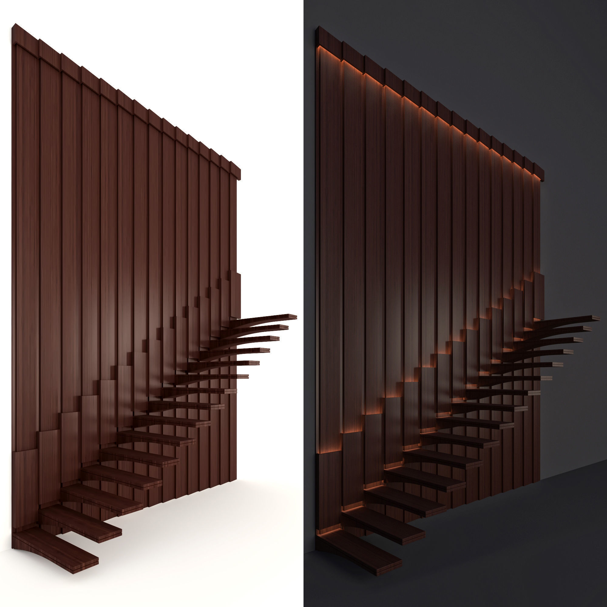 Staircase wooden with lighting 3D model_1