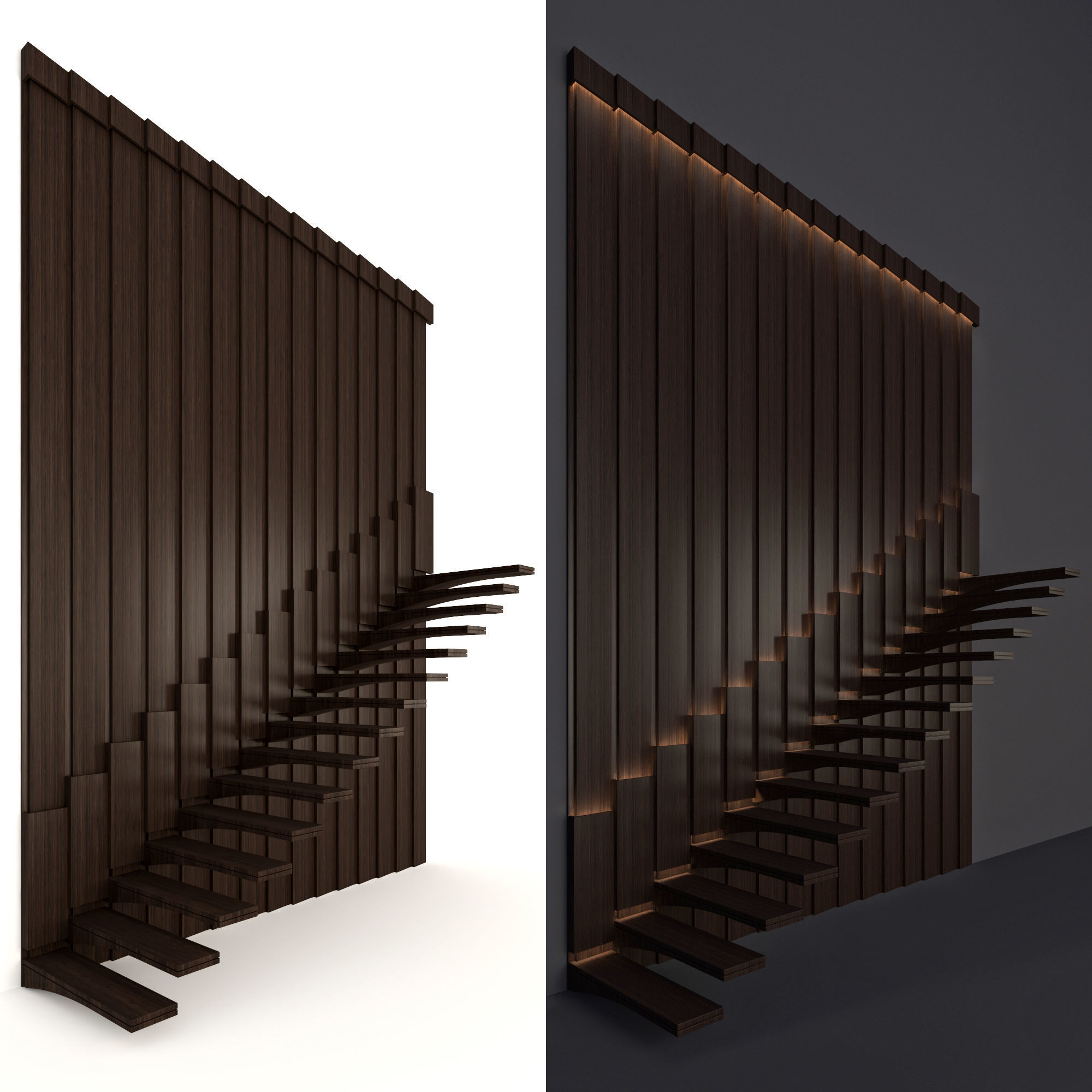 Staircase wooden with lighting 3D model_2