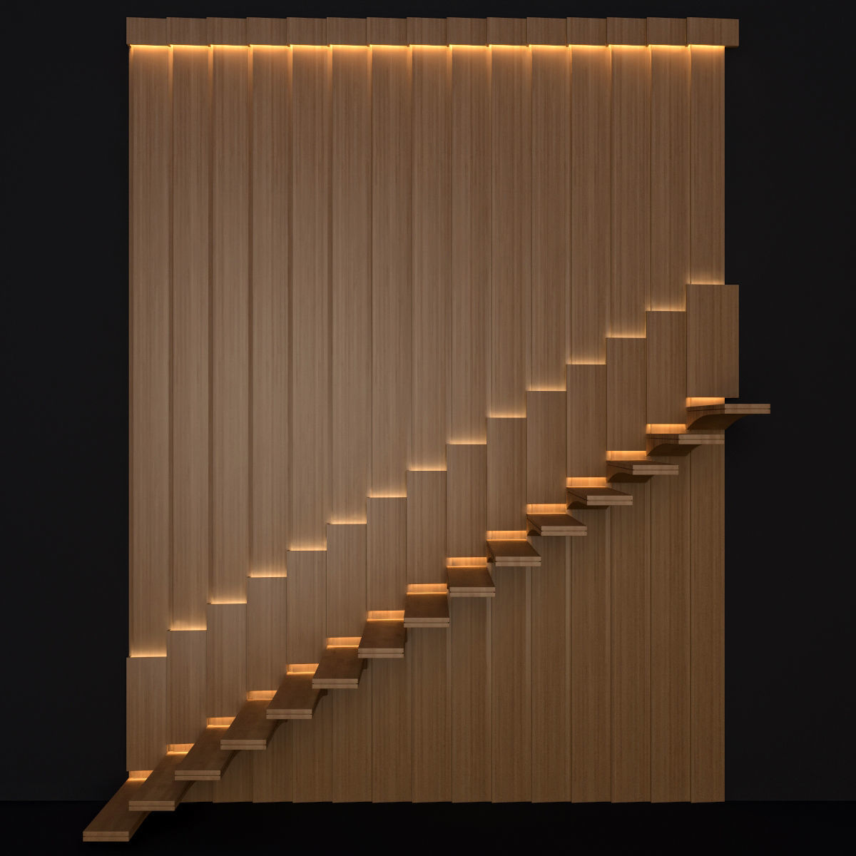Staircase wooden with lighting 3D model_3