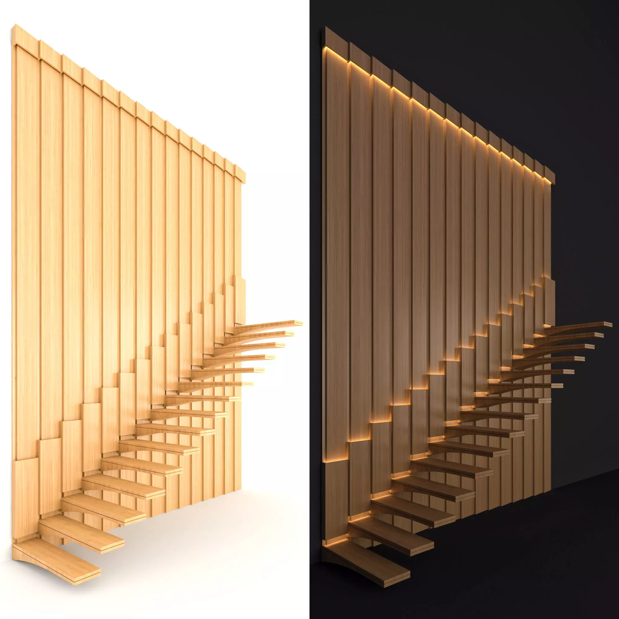Staircase wooden with lighting 3D model_0