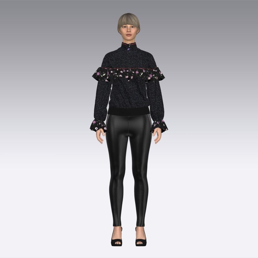 Ladies Frill Jacket Dress Low-poly 3D model_12