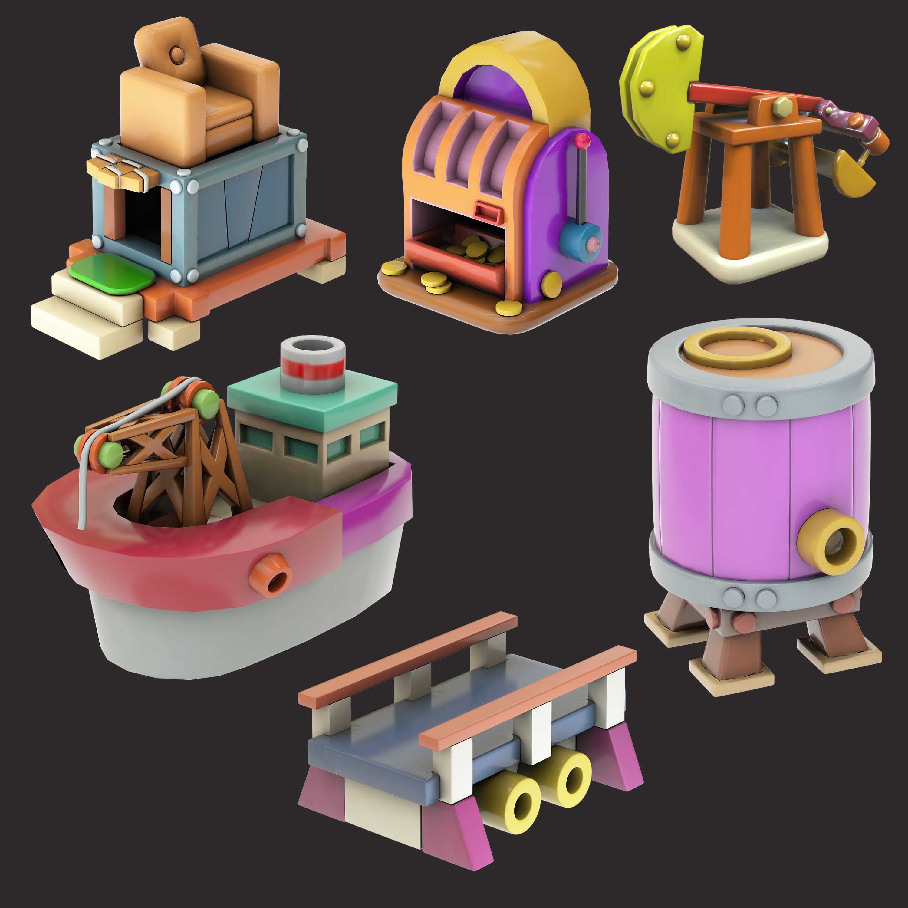 low poly game assets pack 3d model Low-poly 3D model_1