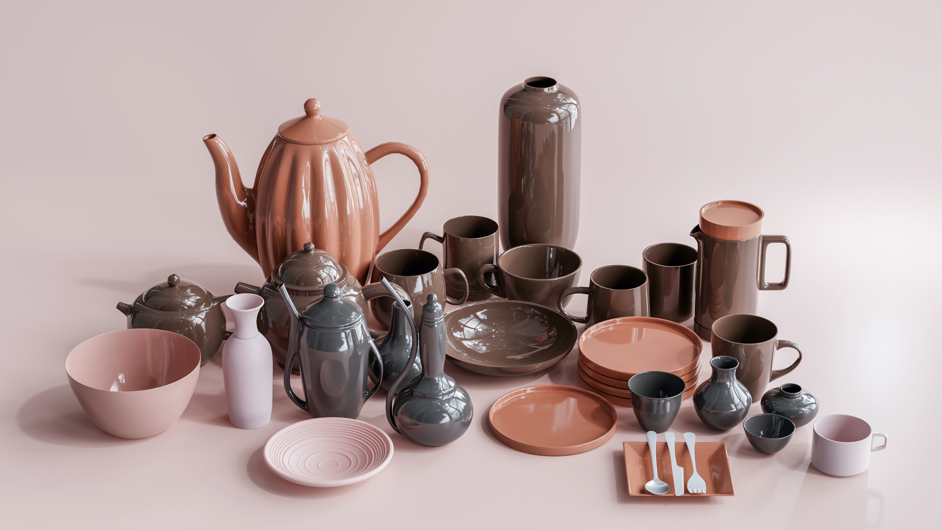 Decorative Porcelain Set 3D model_2