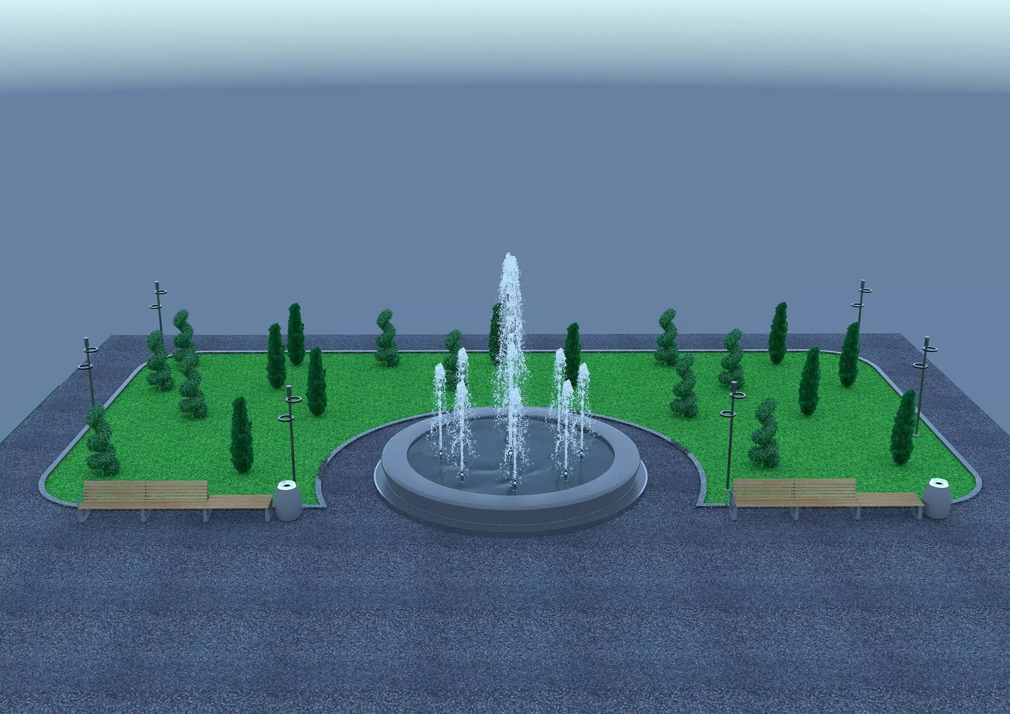 Model fountain and bench Free low-poly 3D model_0