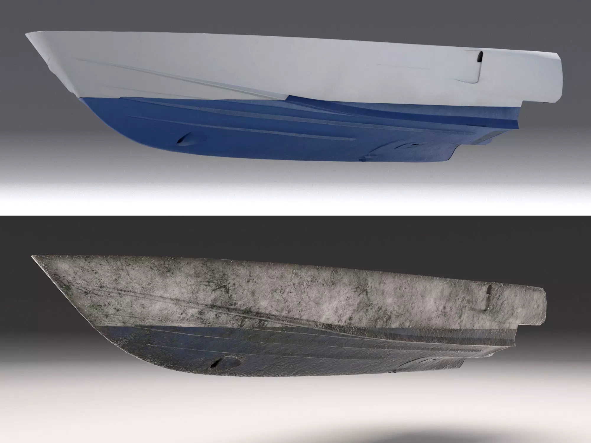 Yacht hull clean and ruined Low-poly 3D model_0