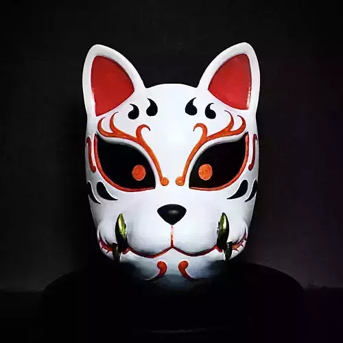 Demon Kitsune Mask - Japanese Mask - High Quality Details 
