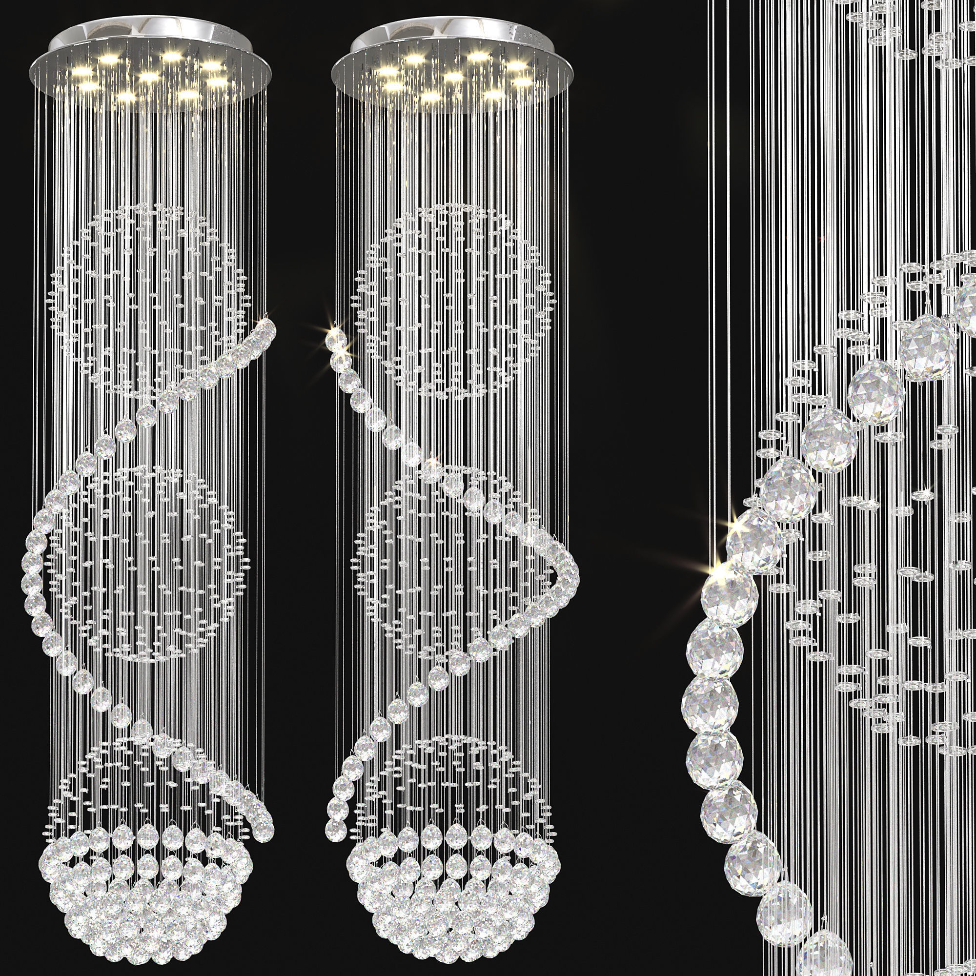 Pendant chandelier with round crystal raindrop 3D model_2
