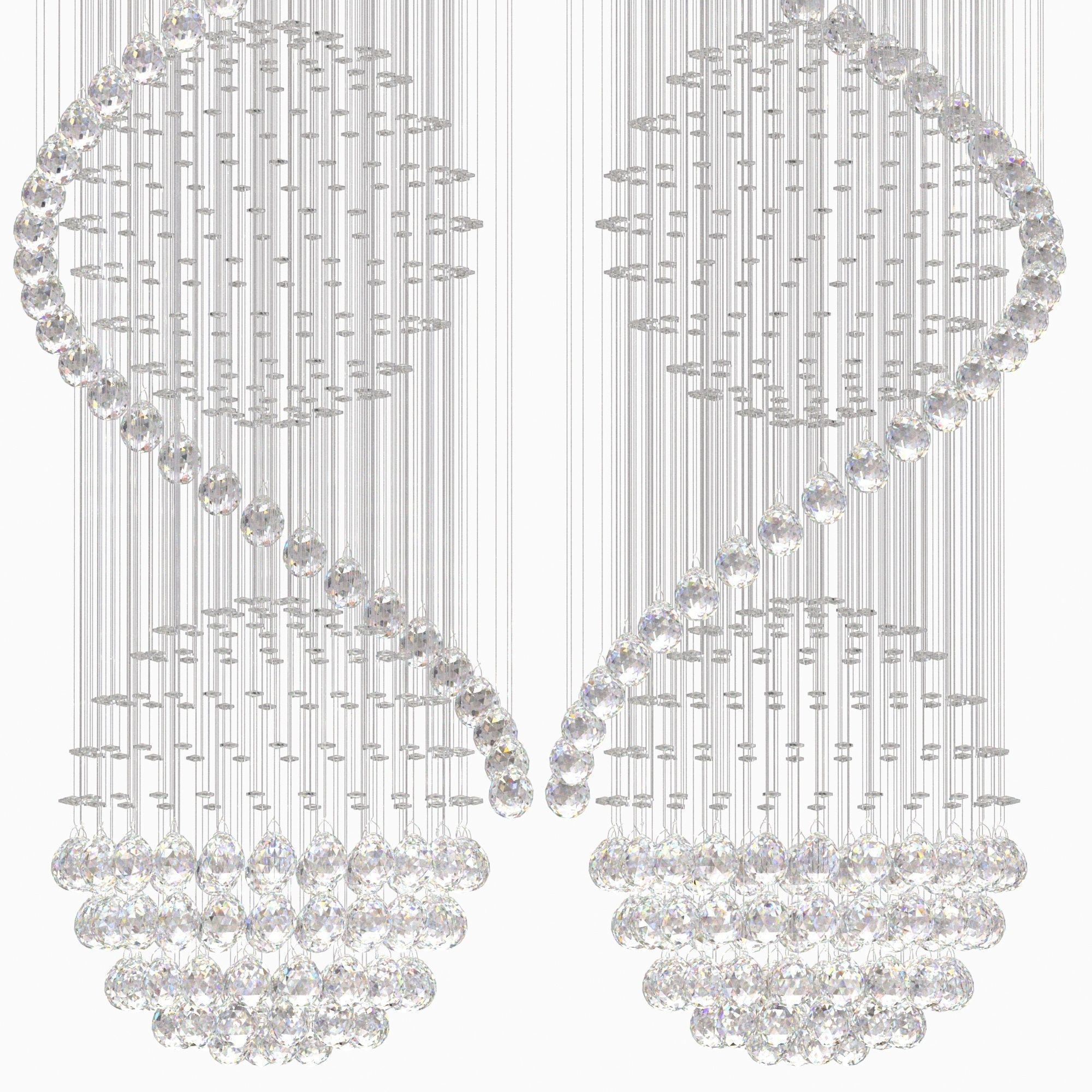 Pendant chandelier with round crystal raindrop 3D model_1