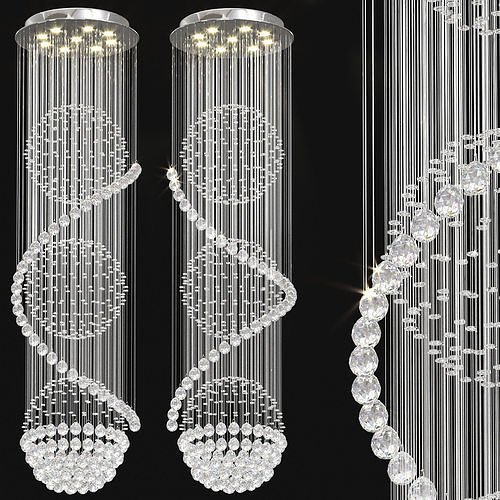 Pendant chandelier with round crystal raindrop 3D model
