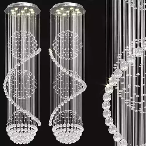 Pendant chandelier with round crystal raindrop 3D model