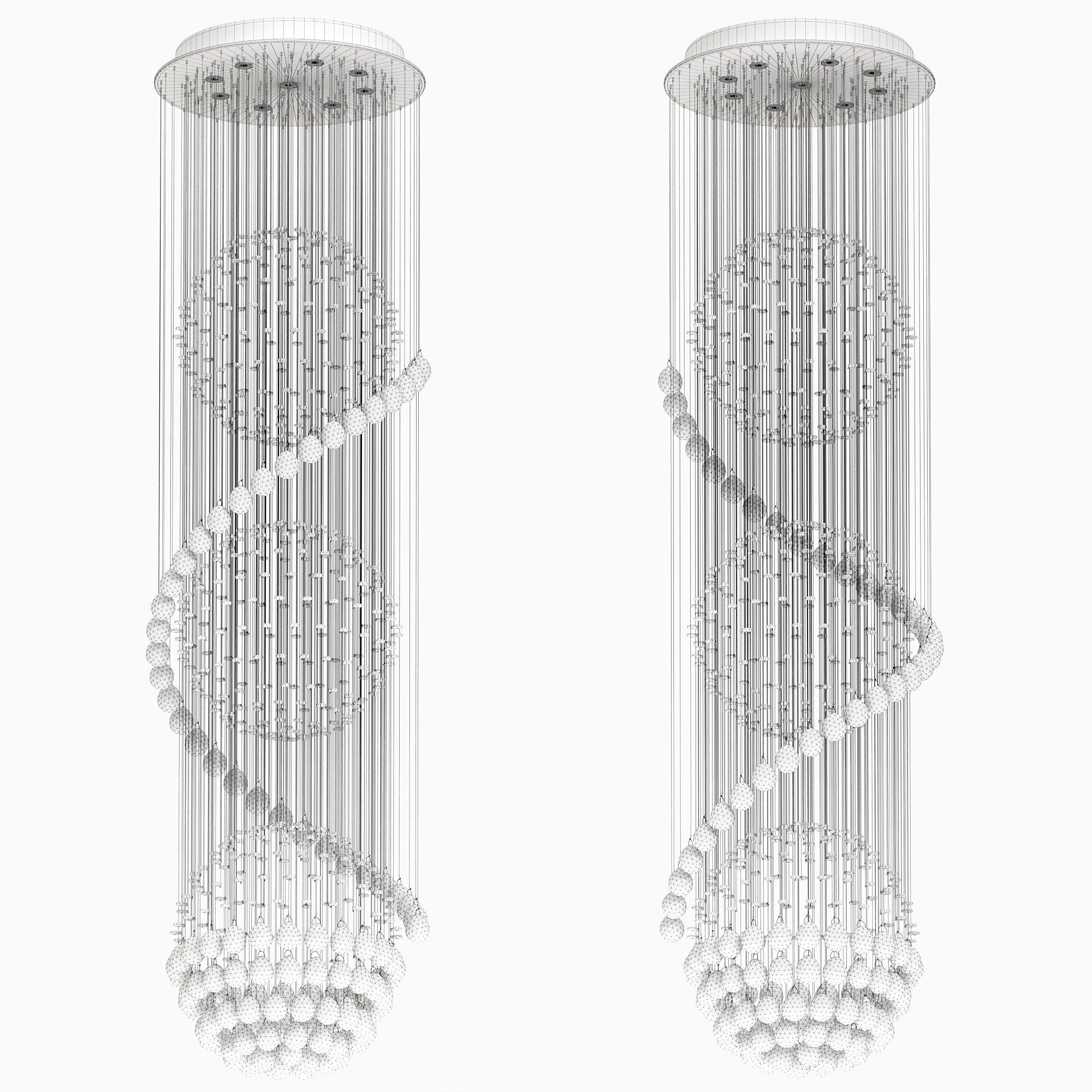 Pendant chandelier with round crystal raindrop 3D model_3