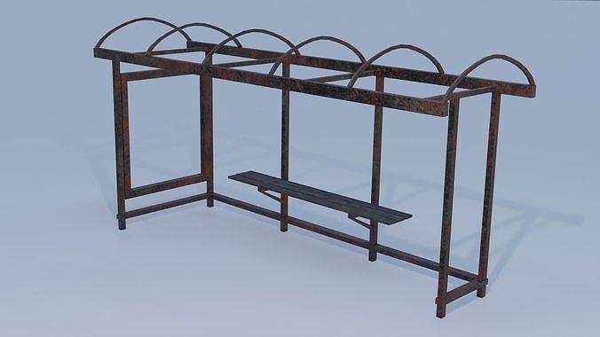 Old Rusty Bus Stop Low-poly 3D model