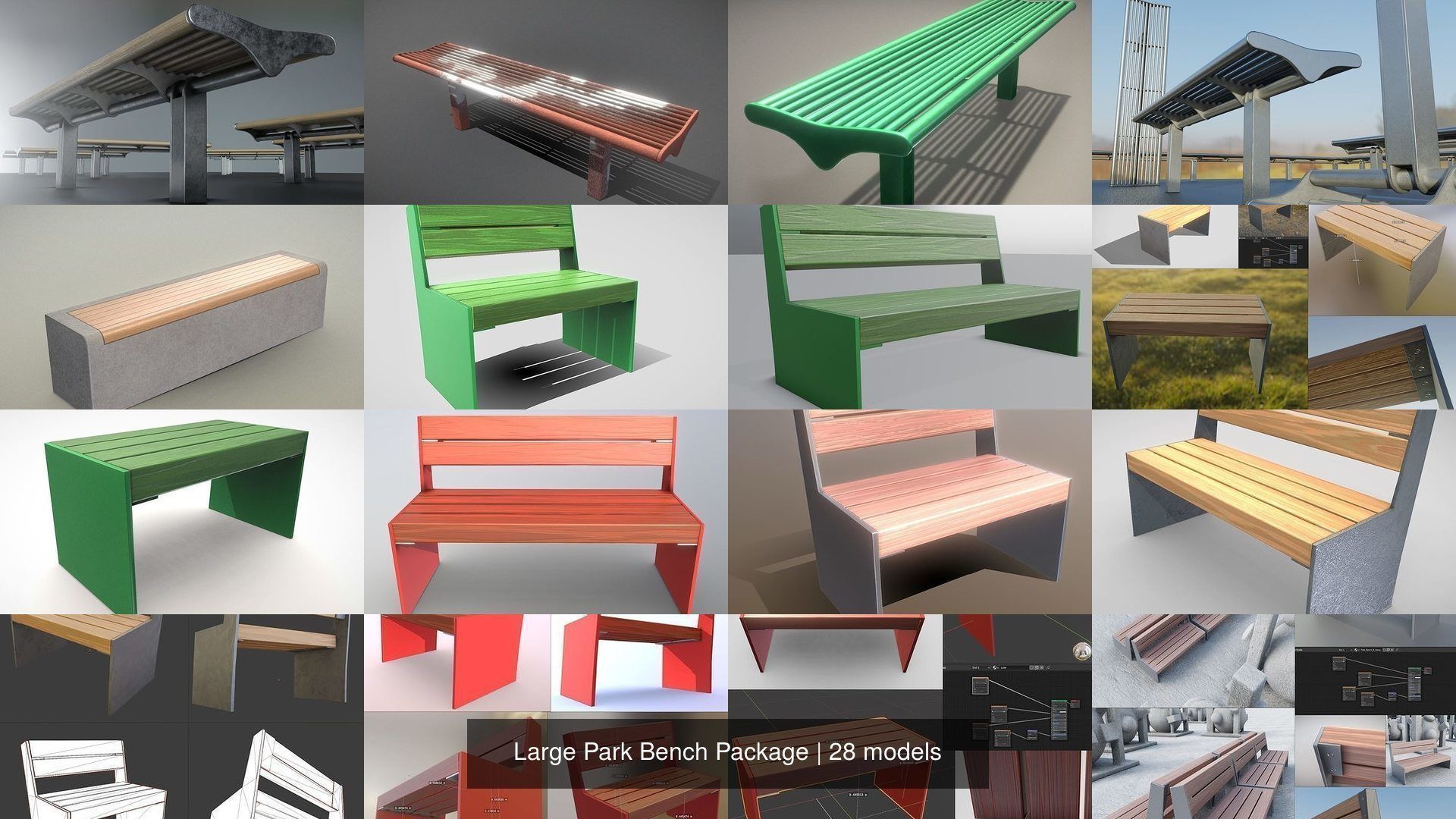 Large Park Bench Package 3D Model Collection_5