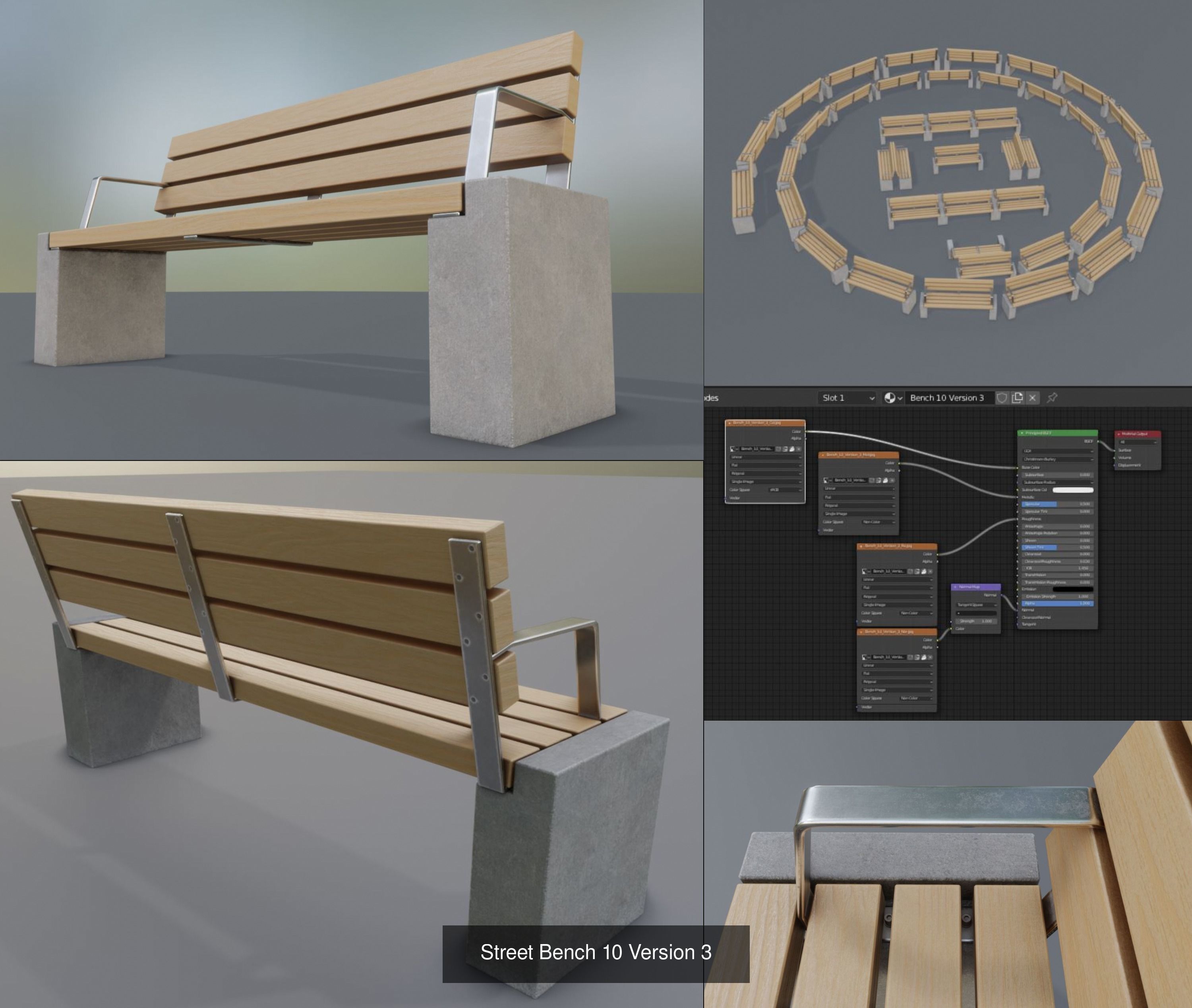Large Park Bench Package 3D Model Collection_8
