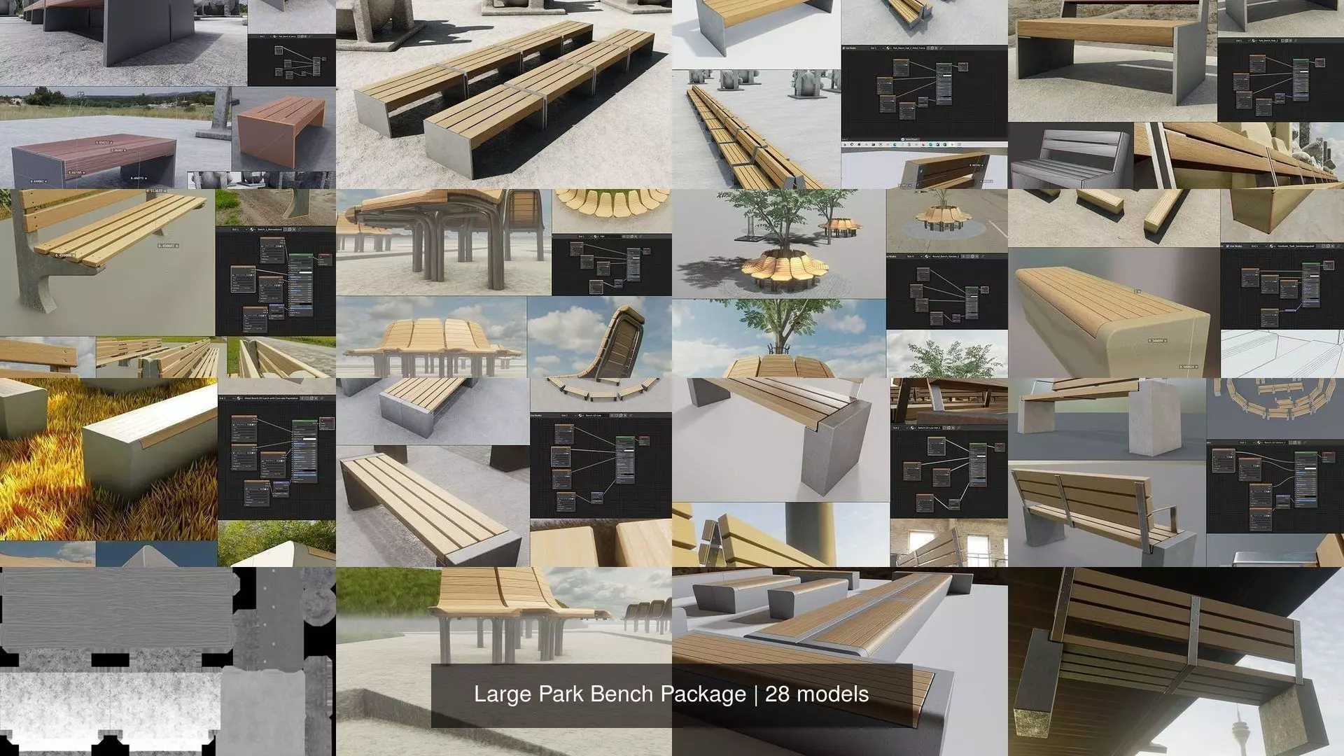 Large Park Bench Package 3D Model Collection_0