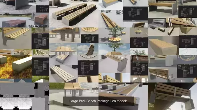 Large Park Bench Package 3D Model Collection