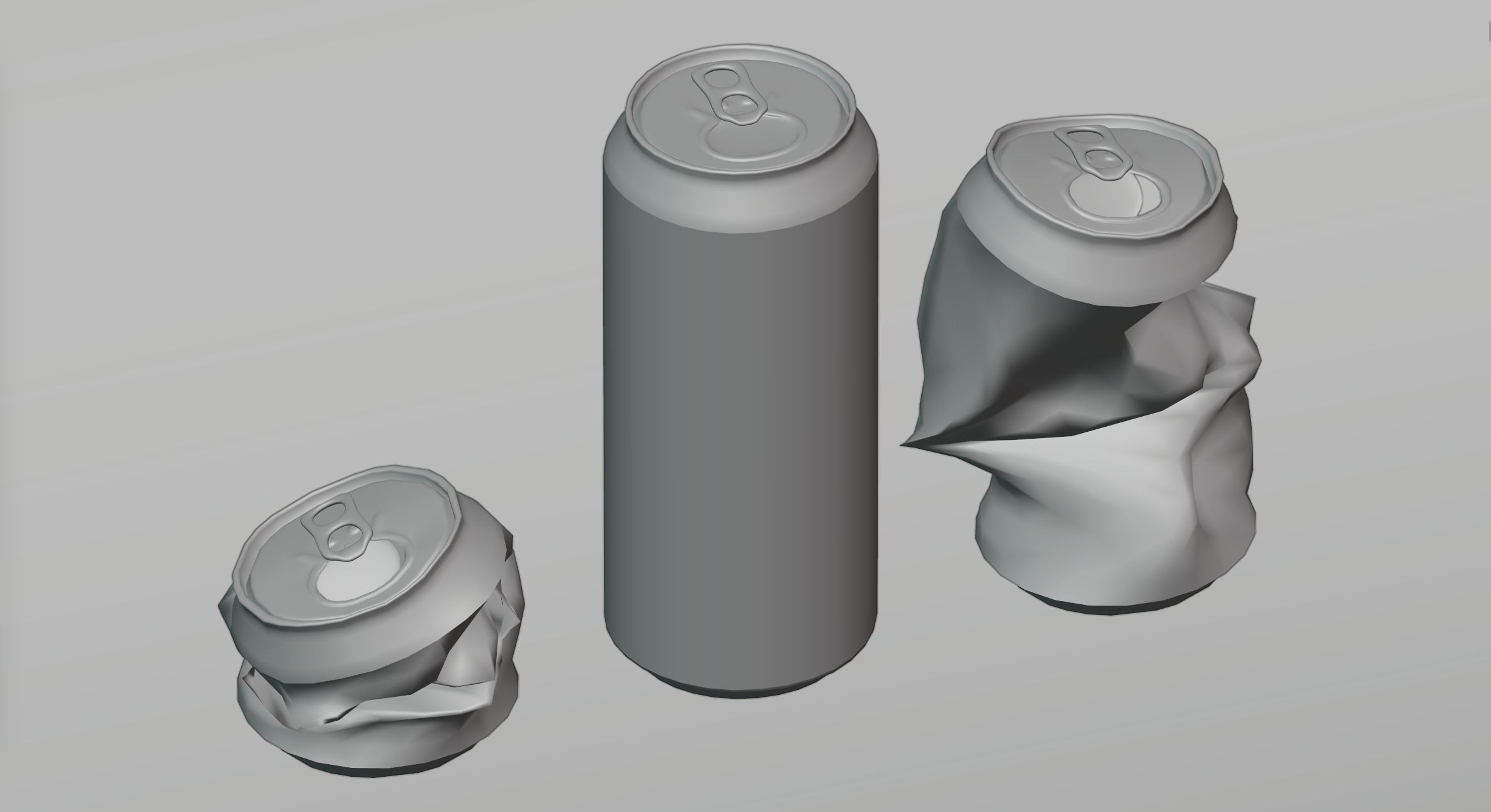 Can of beer and an empty crumpled cans 3D model_1