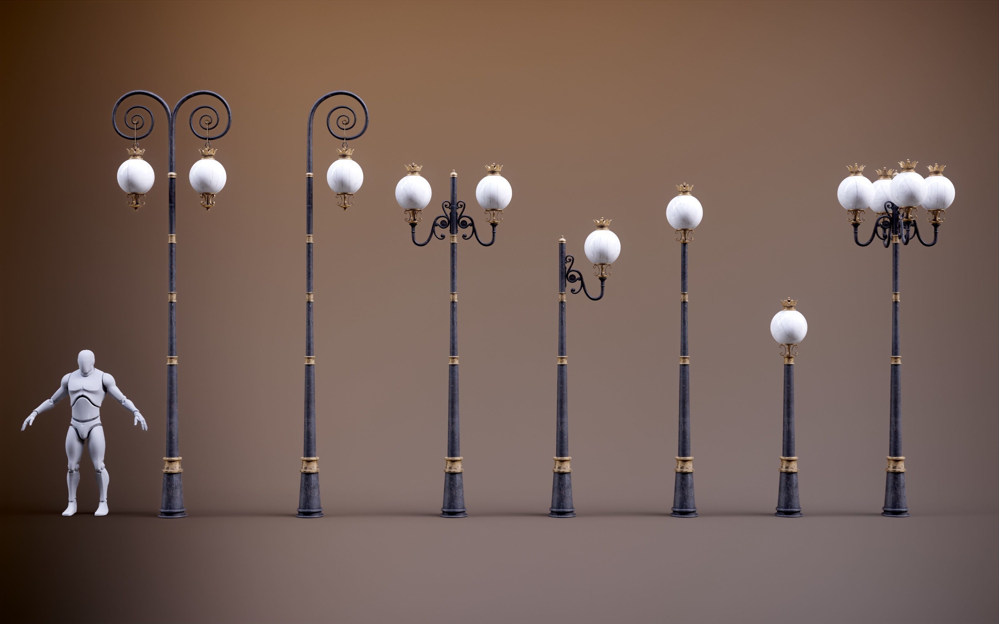 Modular Street Sphere Lamp 8K - 10 sizes Low-poly 3D model_3