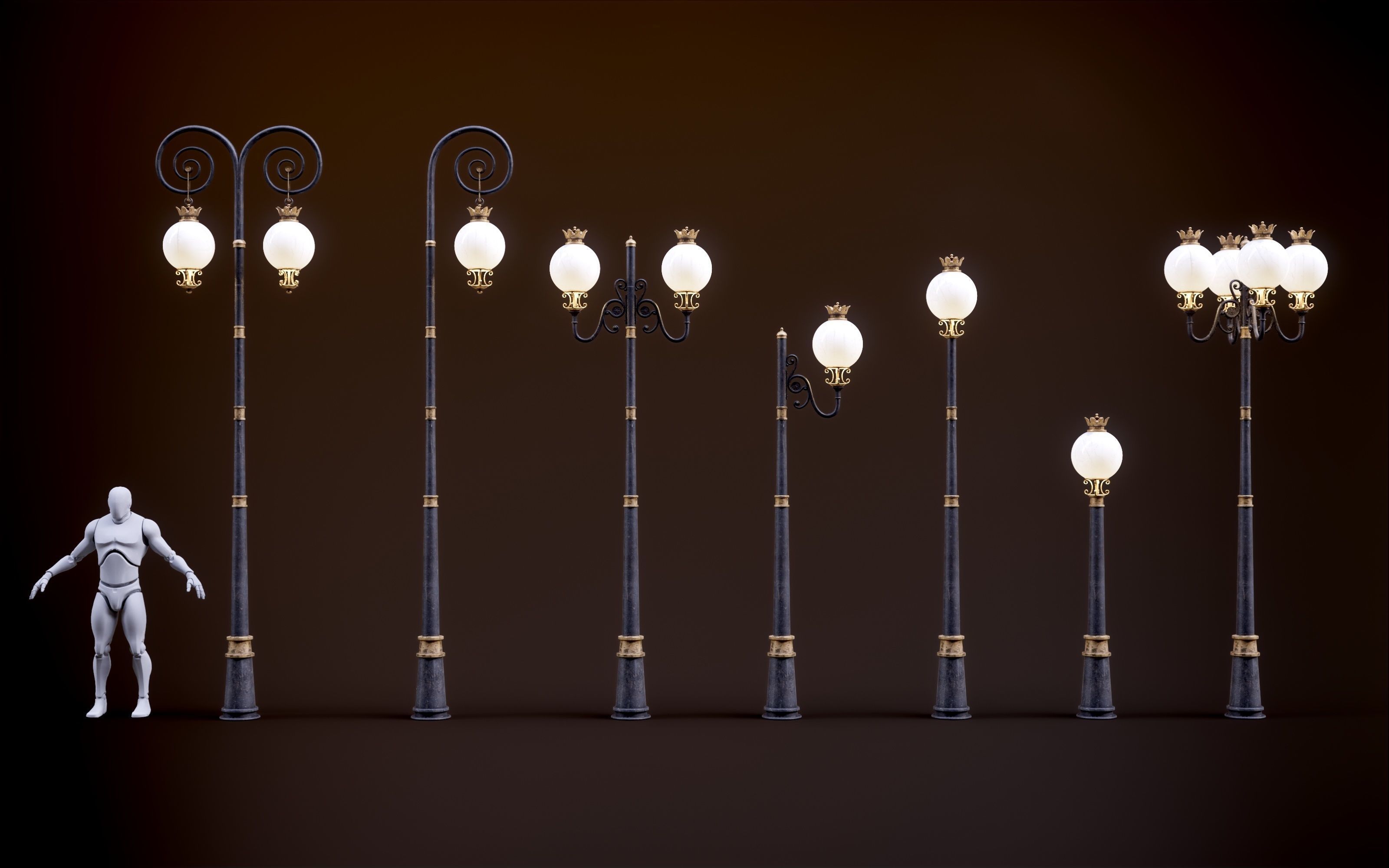 Modular Street Sphere Lamp 8K - 10 sizes Low-poly 3D model_5