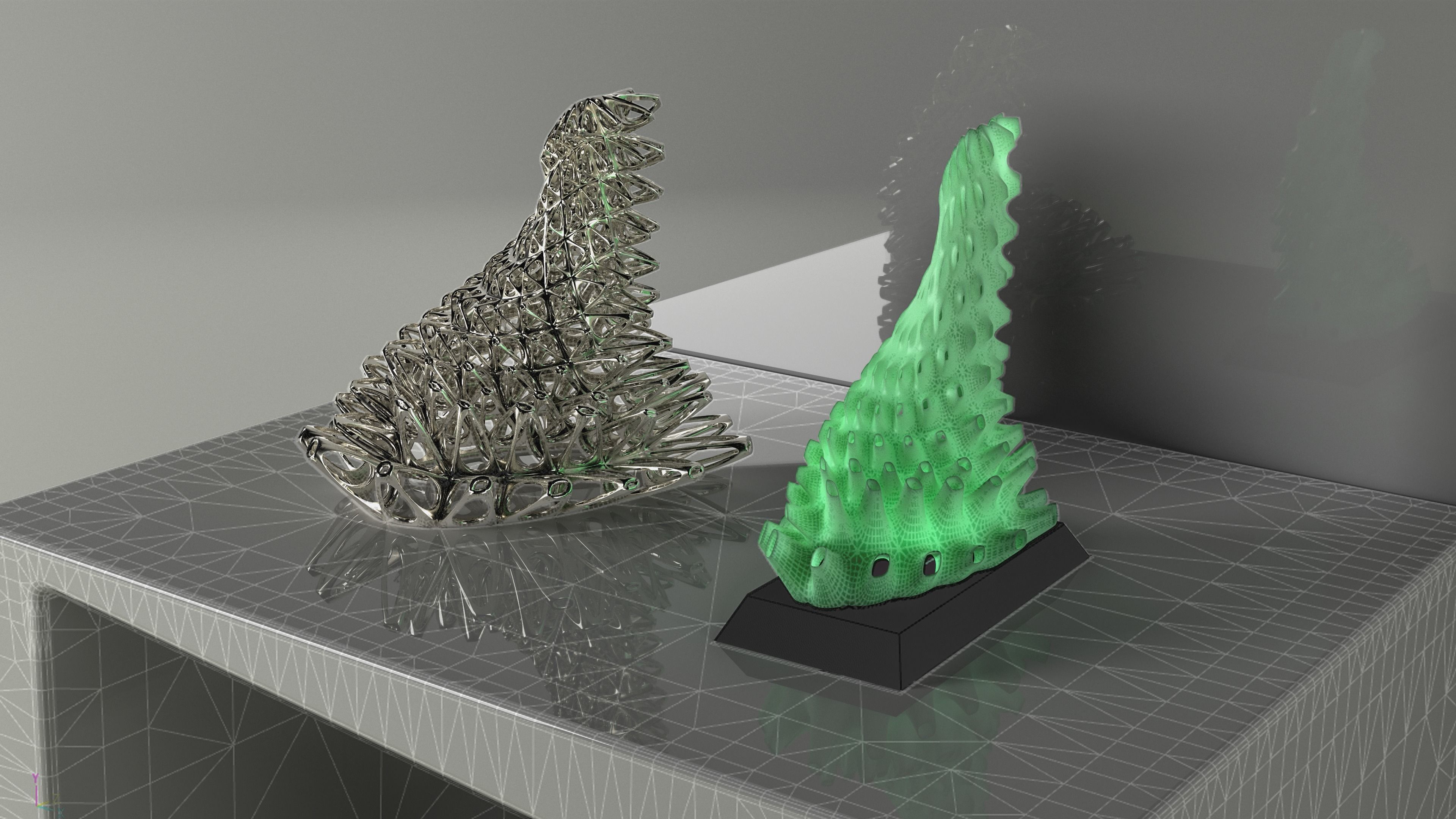 Organic Tableware Decoration and Lamp 3D model_1