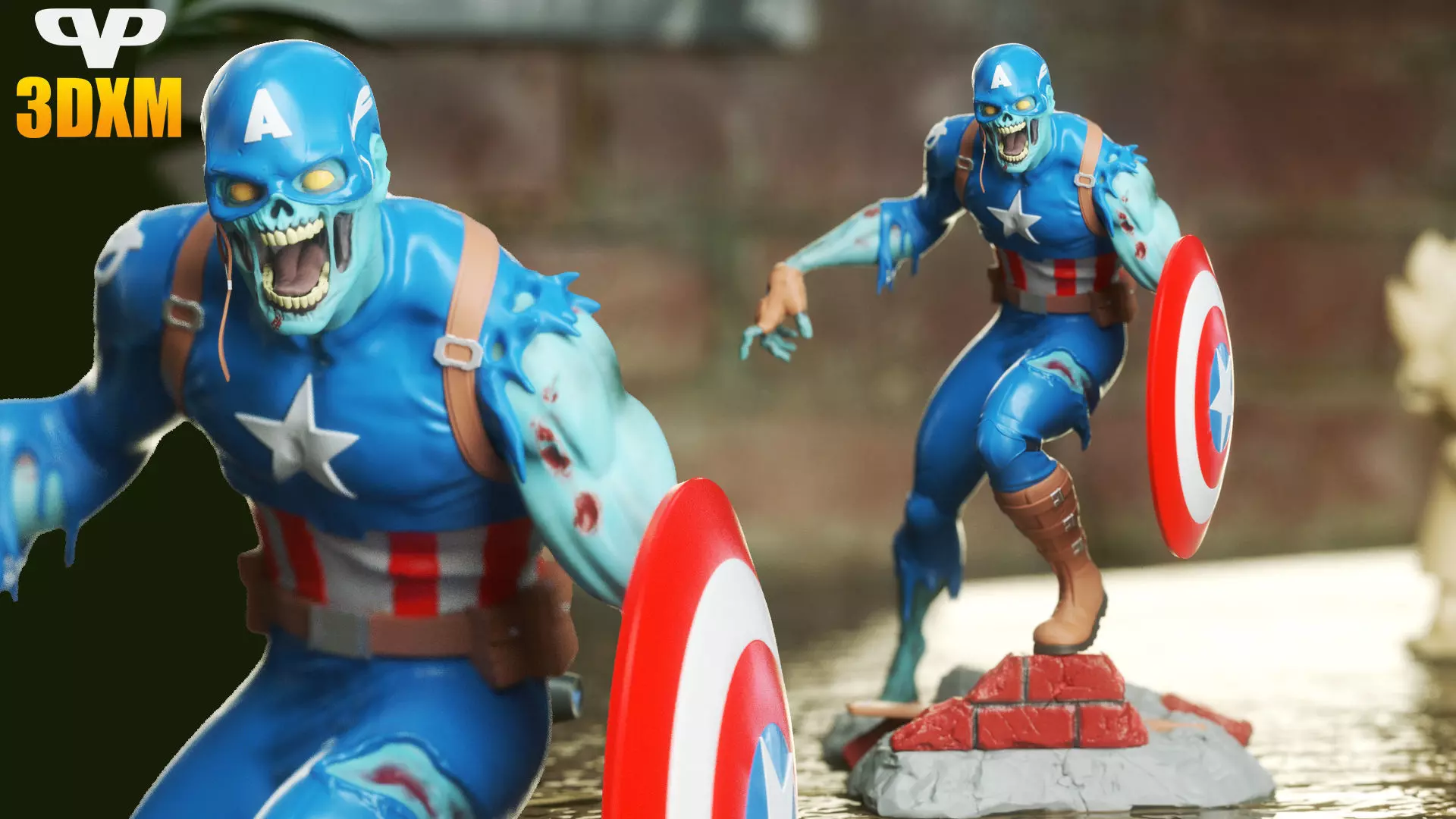 Zombie Captain America for 3D Printing STL 3D print model_0