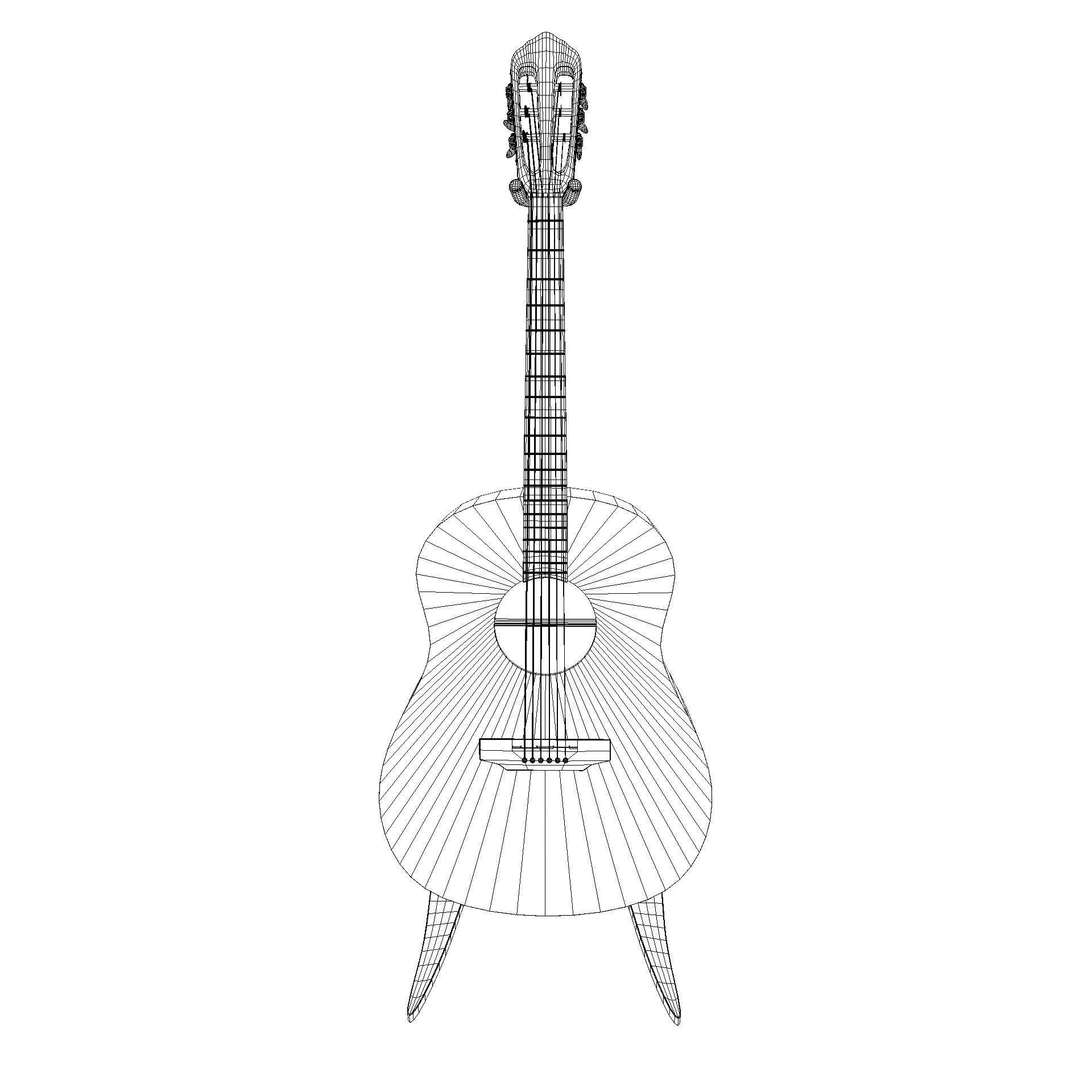 Classical acoustic guitar on a wooden rack Low-poly 3D model_16