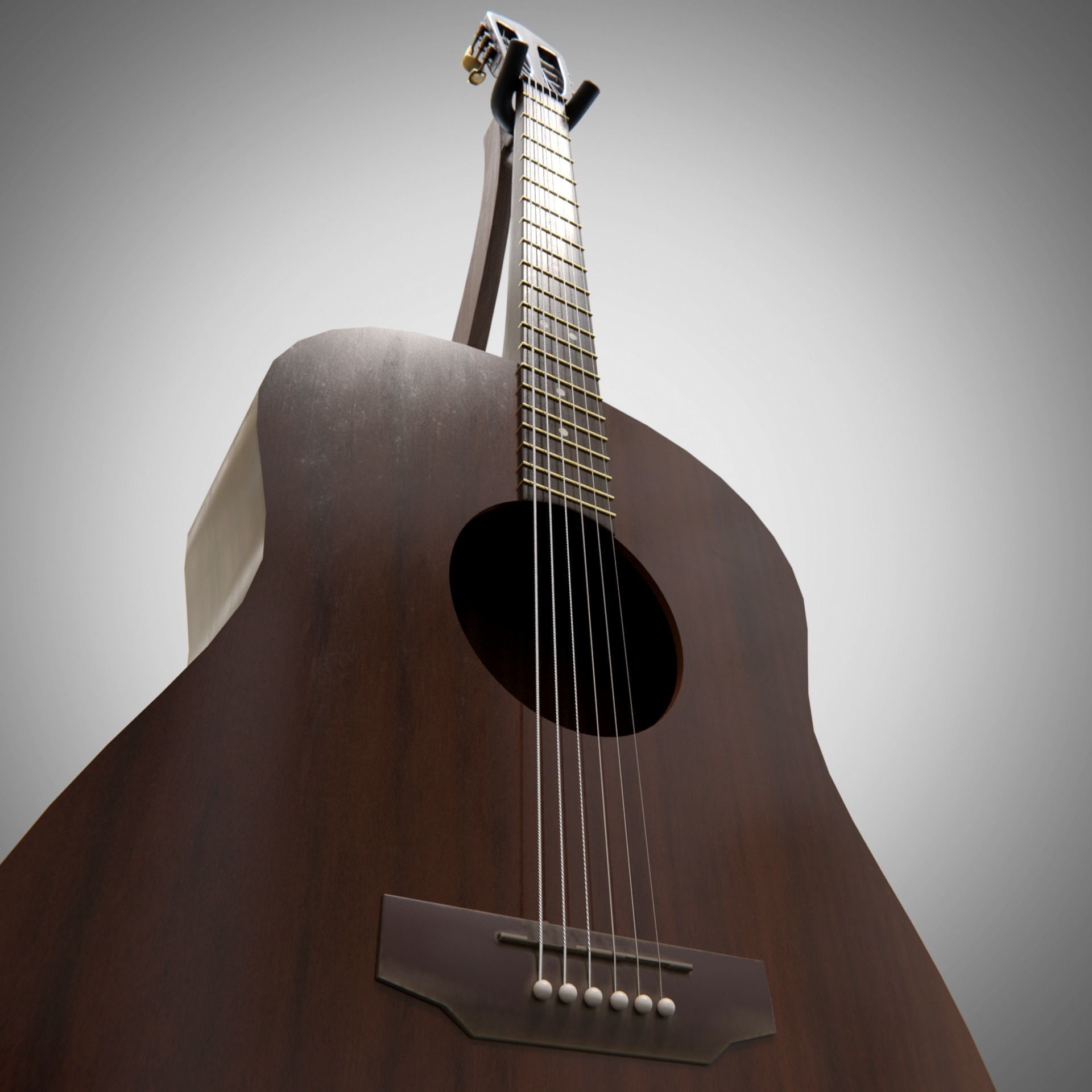 Classical acoustic guitar on a wooden rack Low-poly 3D model_10
