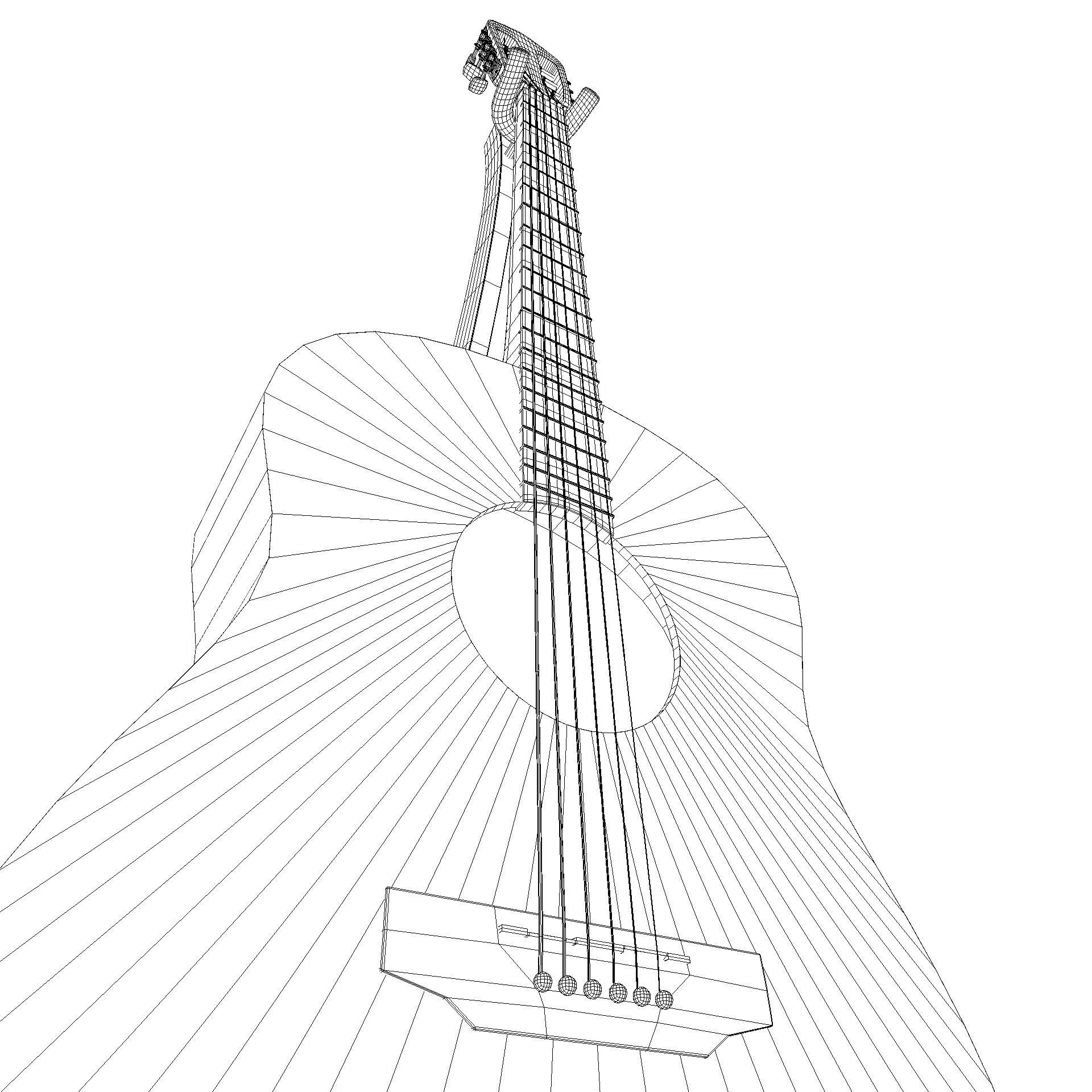 Classical acoustic guitar on a wooden rack Low-poly 3D model_22