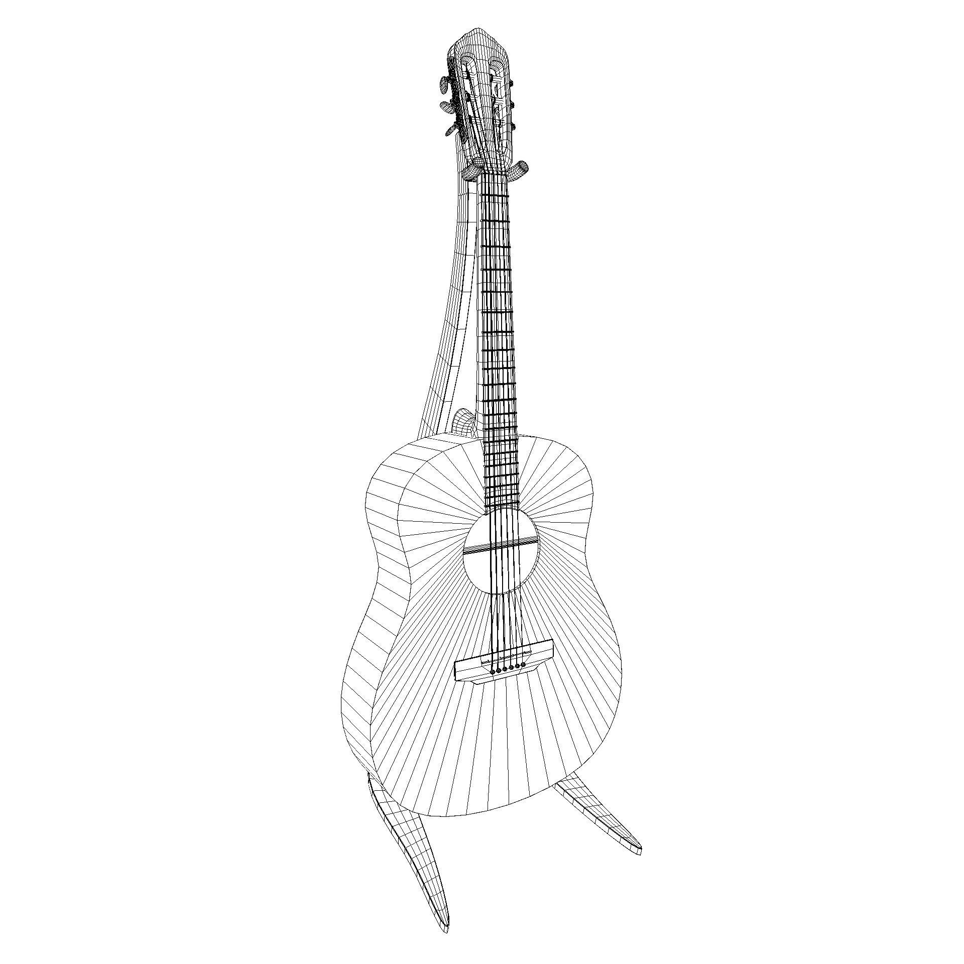 Classical acoustic guitar on a wooden rack Low-poly 3D model_13