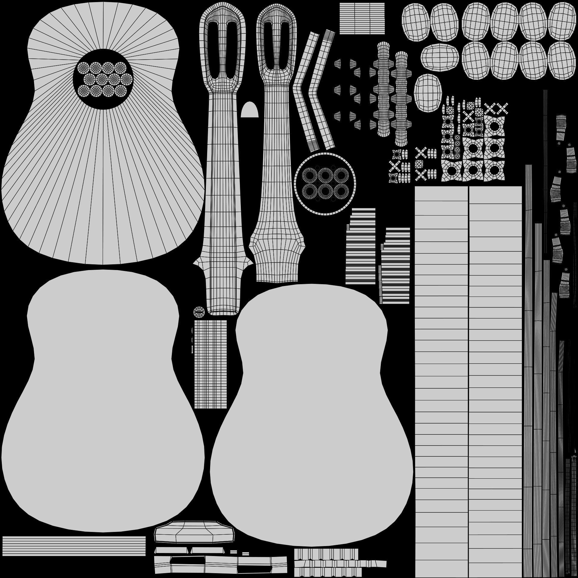 Classical acoustic guitar on a wooden rack Low-poly 3D model_24