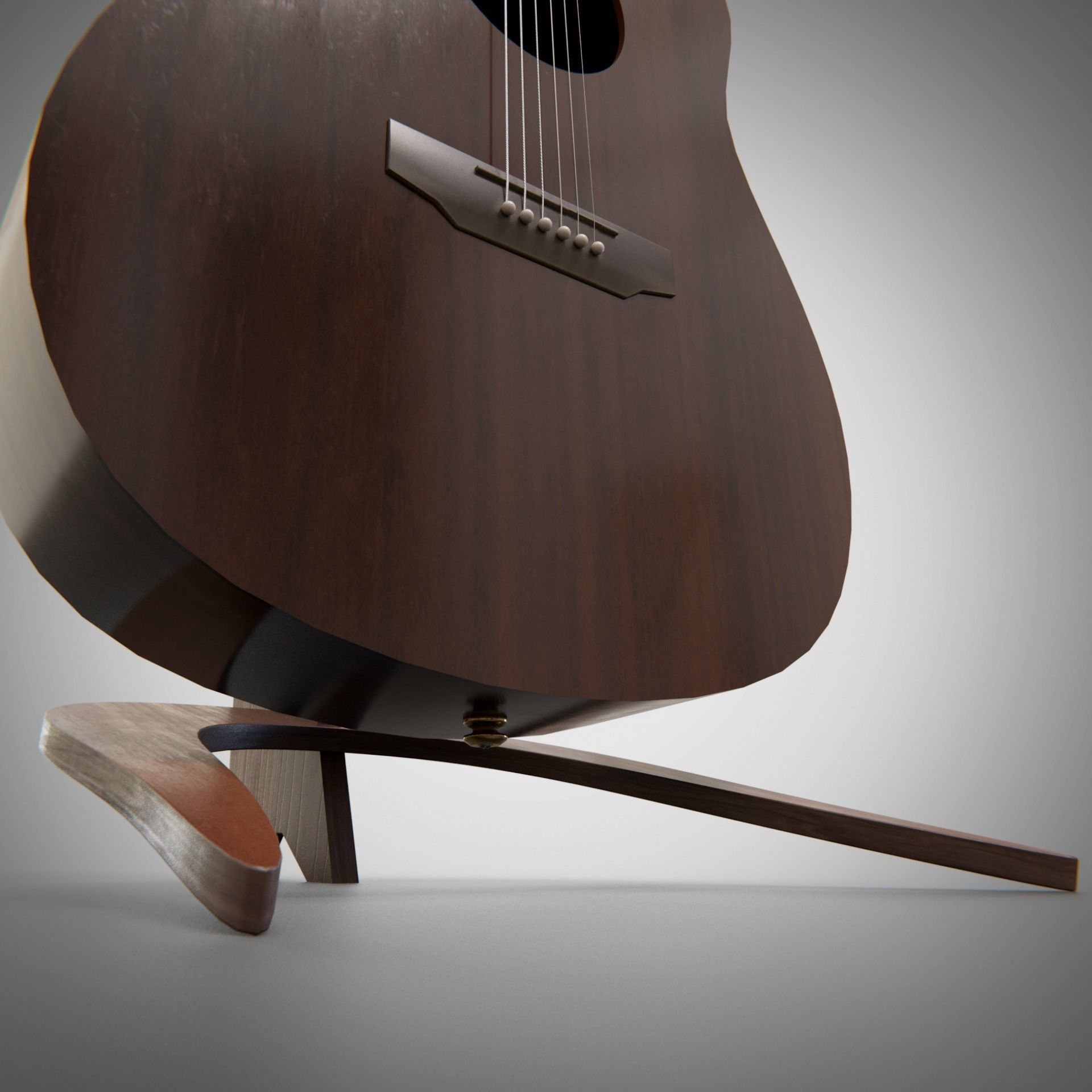 Classical acoustic guitar on a wooden rack Low-poly 3D model_11
