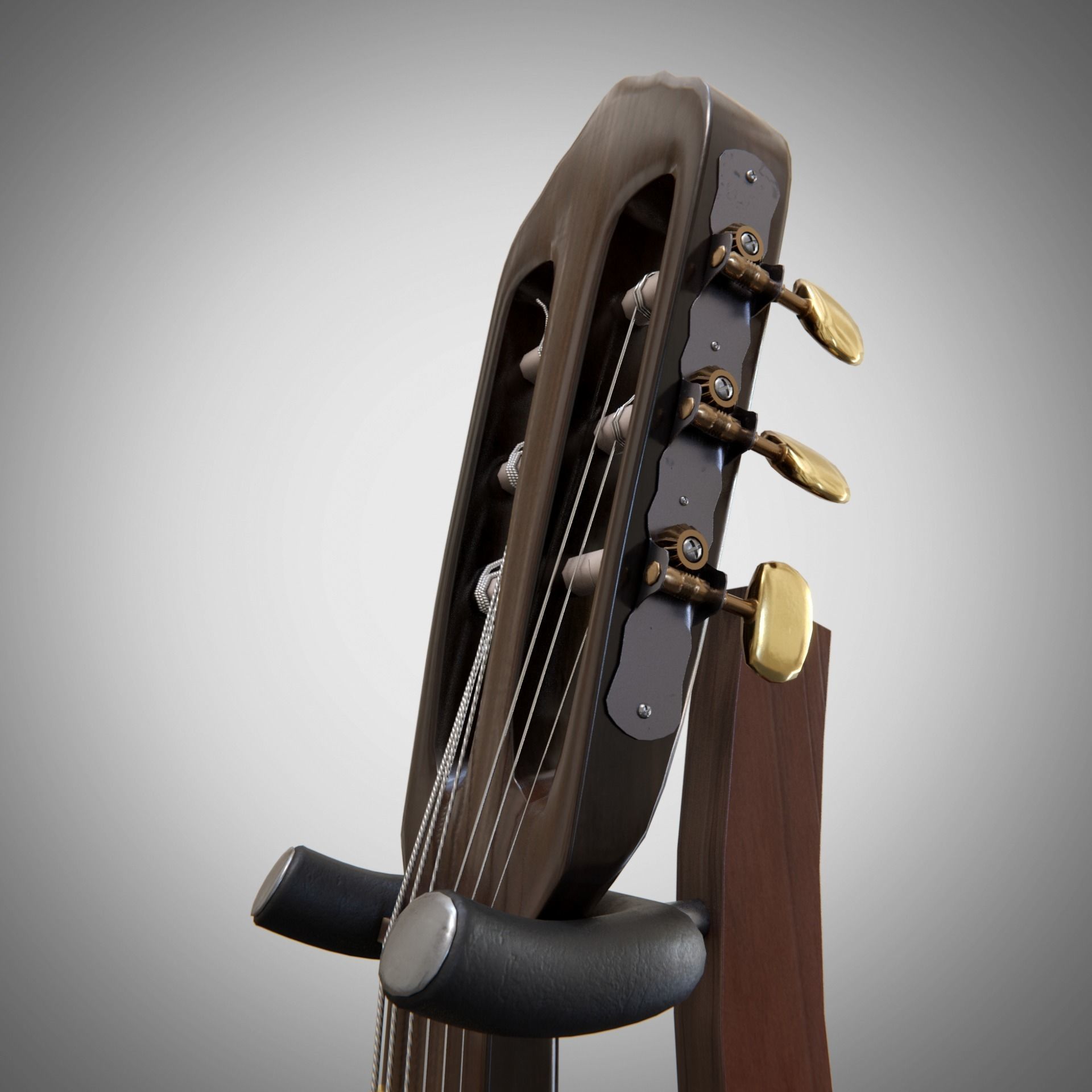 Classical acoustic guitar on a wooden rack Low-poly 3D model_8