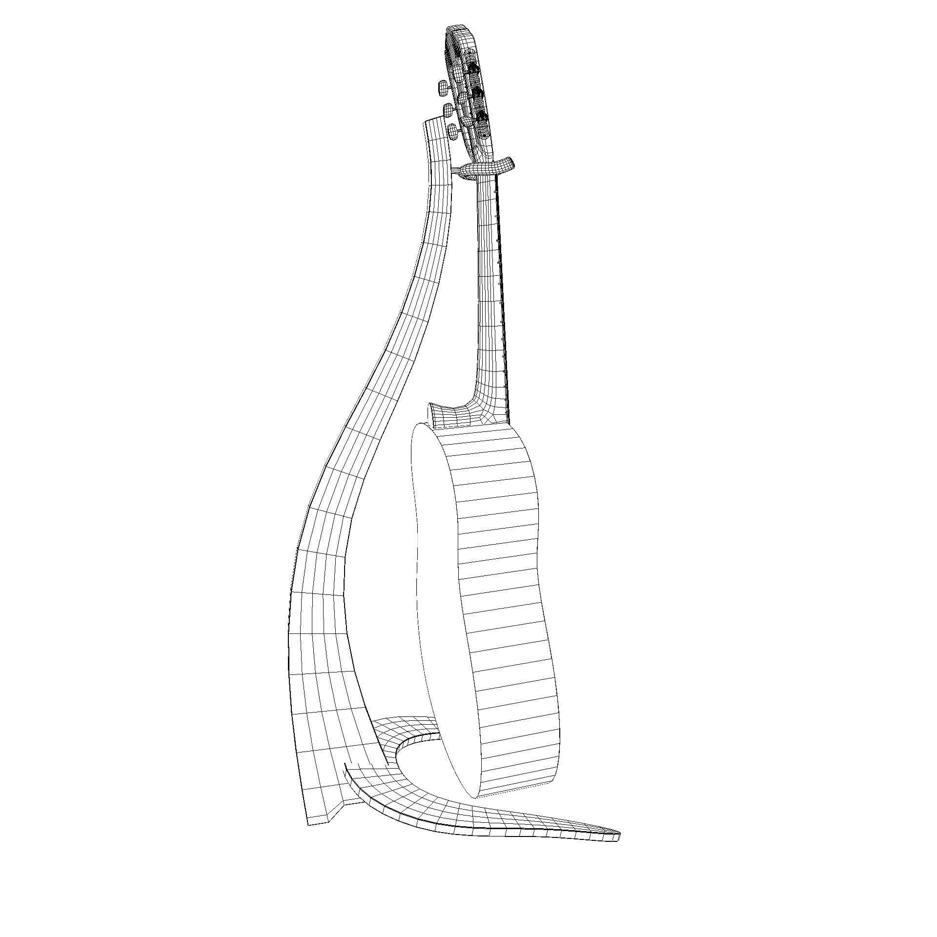 Classical acoustic guitar on a wooden rack Low-poly 3D model_14