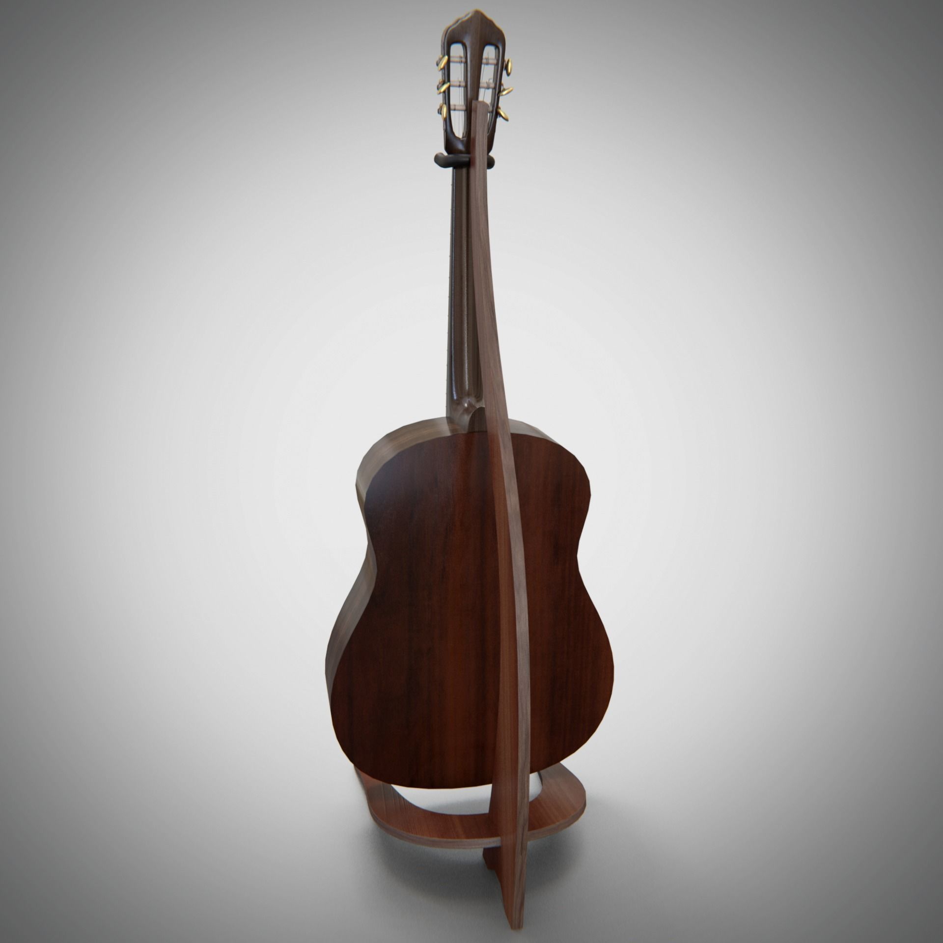 Classical acoustic guitar on a wooden rack Low-poly 3D model_3