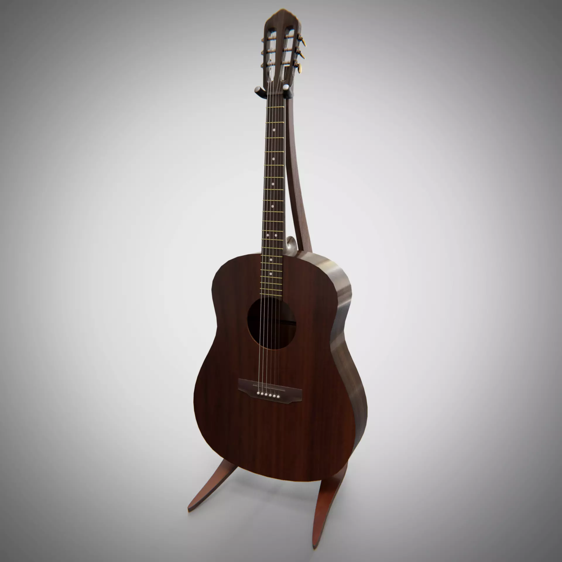 Classical acoustic guitar on a wooden rack Low-poly 3D model_0