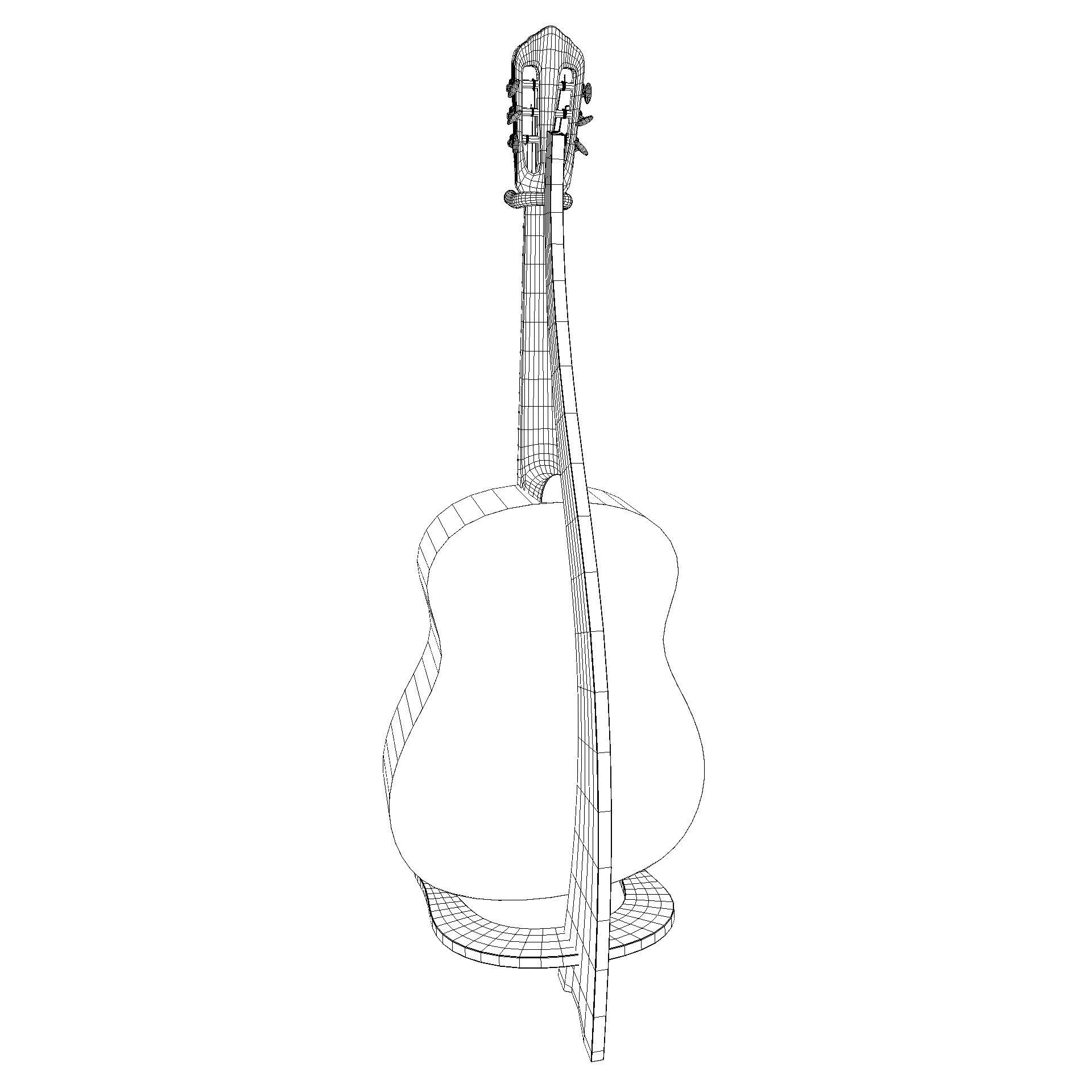 Classical acoustic guitar on a wooden rack Low-poly 3D model_15