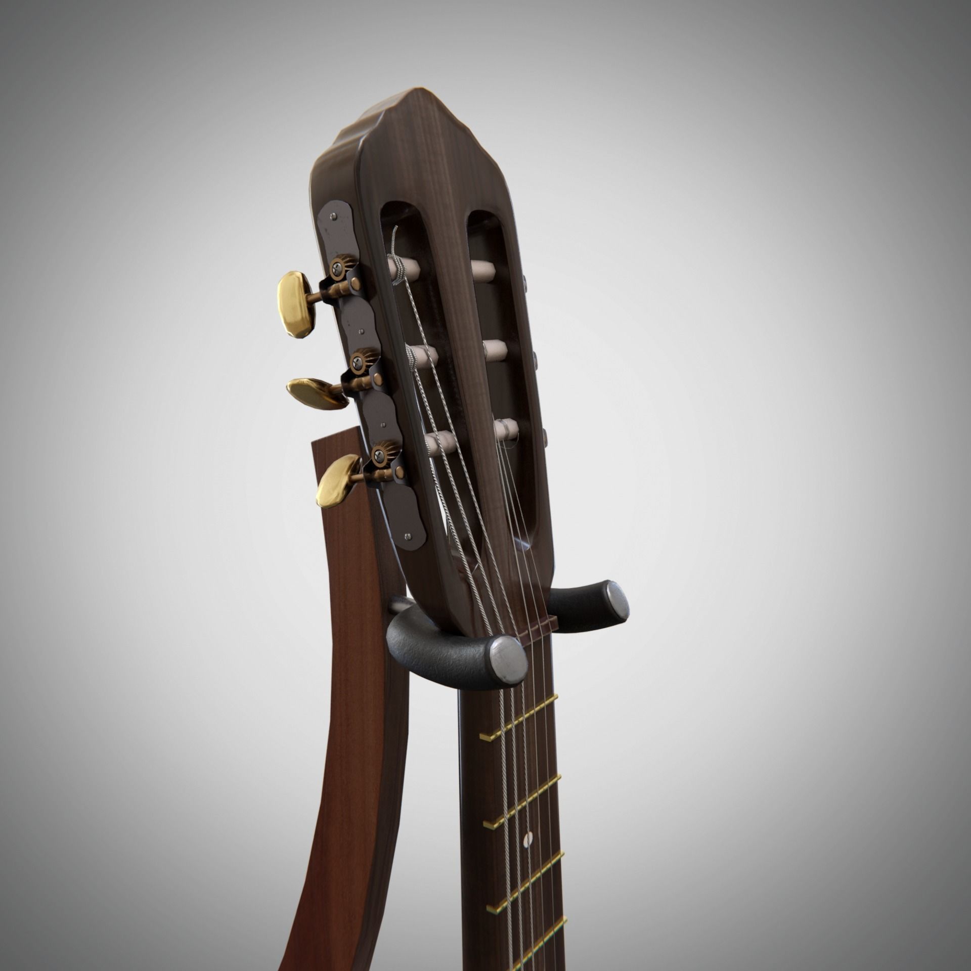 Classical acoustic guitar on a wooden rack Low-poly 3D model_6