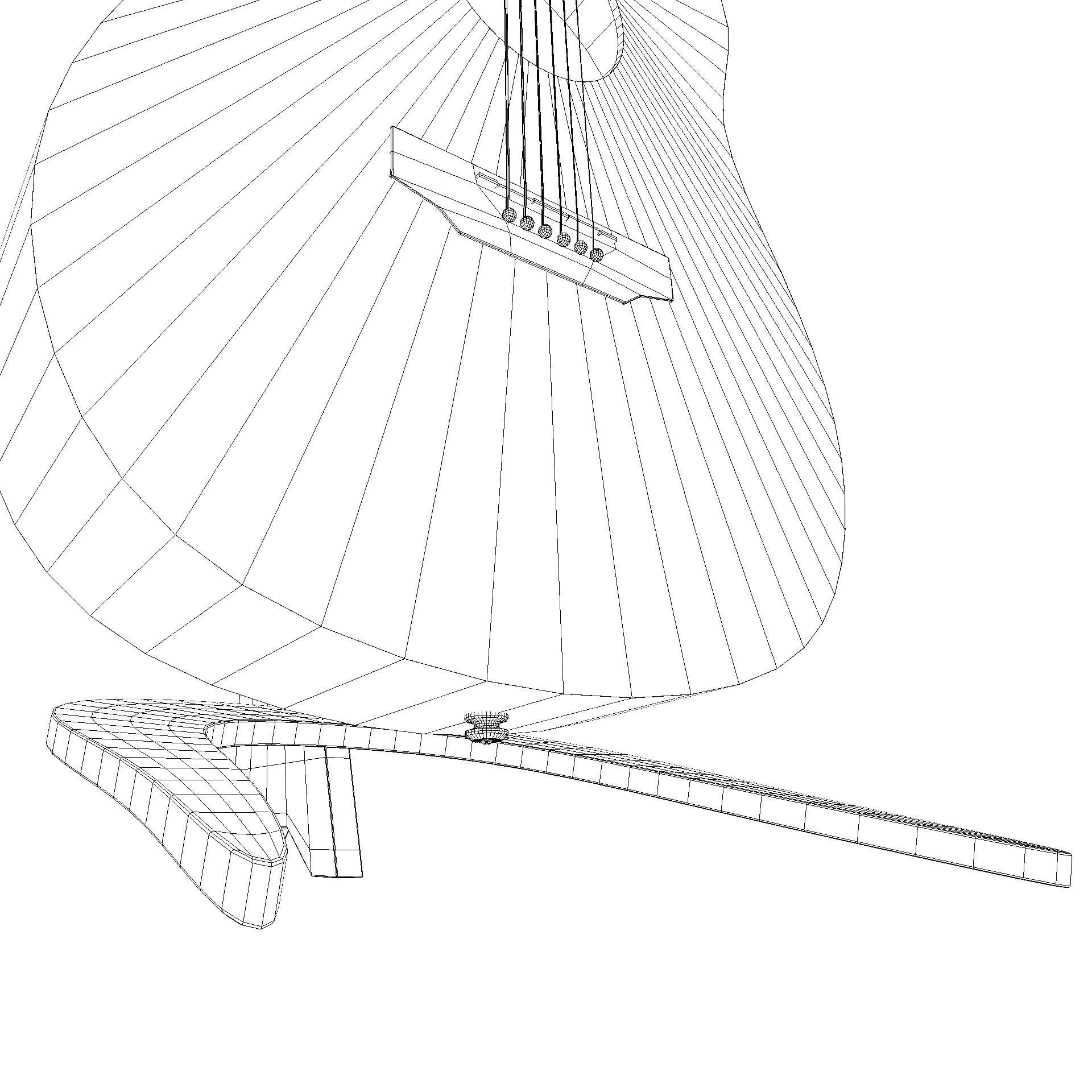 Classical acoustic guitar on a wooden rack Low-poly 3D model_23