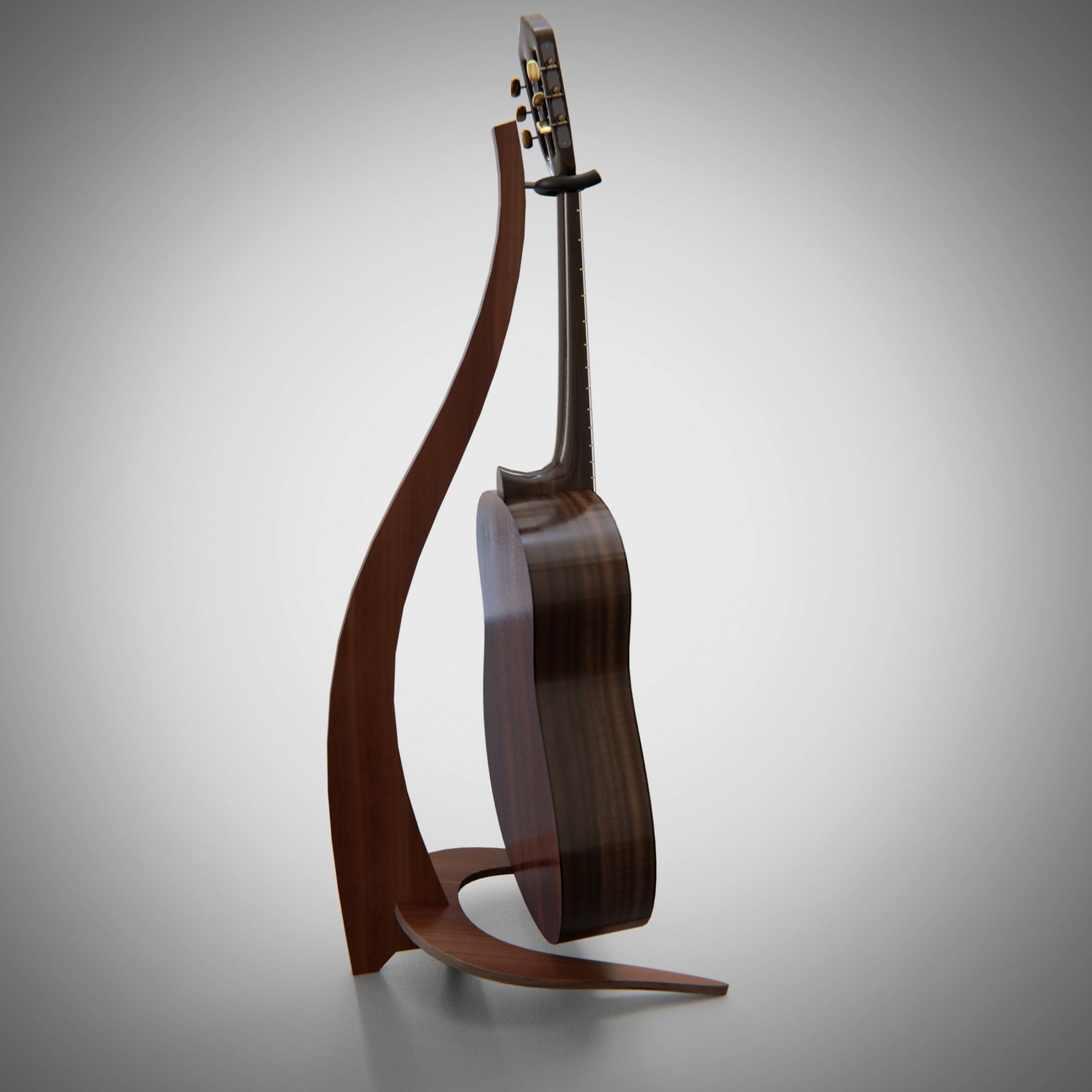 Classical acoustic guitar on a wooden rack Low-poly 3D model_2