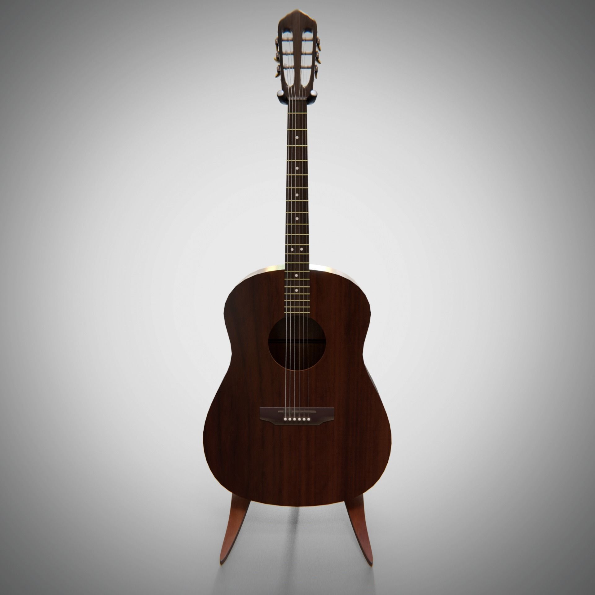 Classical acoustic guitar on a wooden rack Low-poly 3D model_4