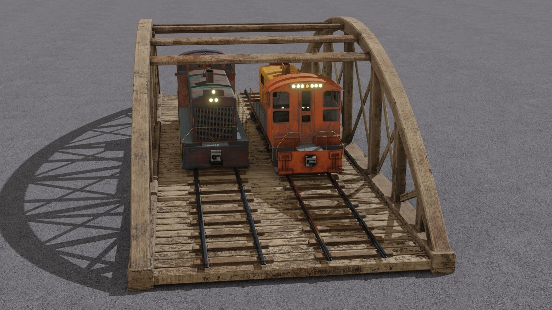 Old wooden bridge and locomotive 3D models Low-poly 3D model_12