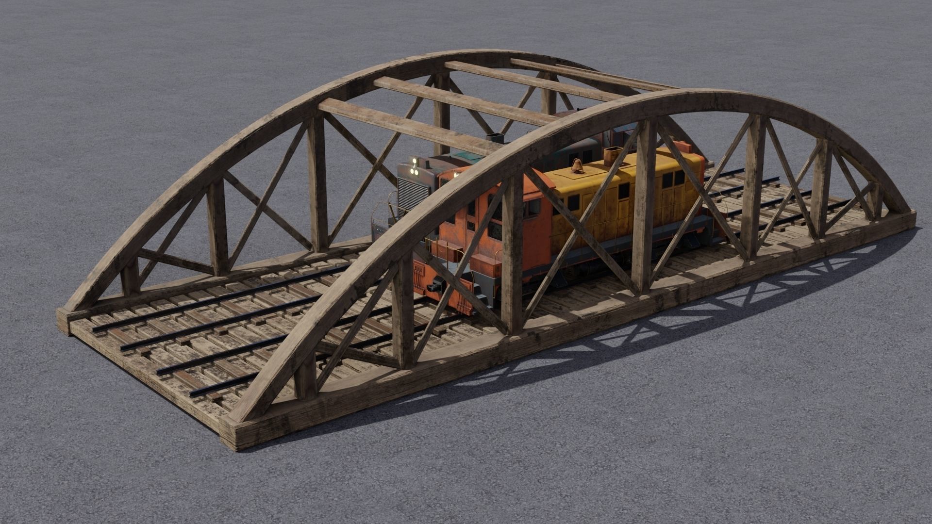 Old wooden bridge and locomotive 3D models Low-poly 3D model_27